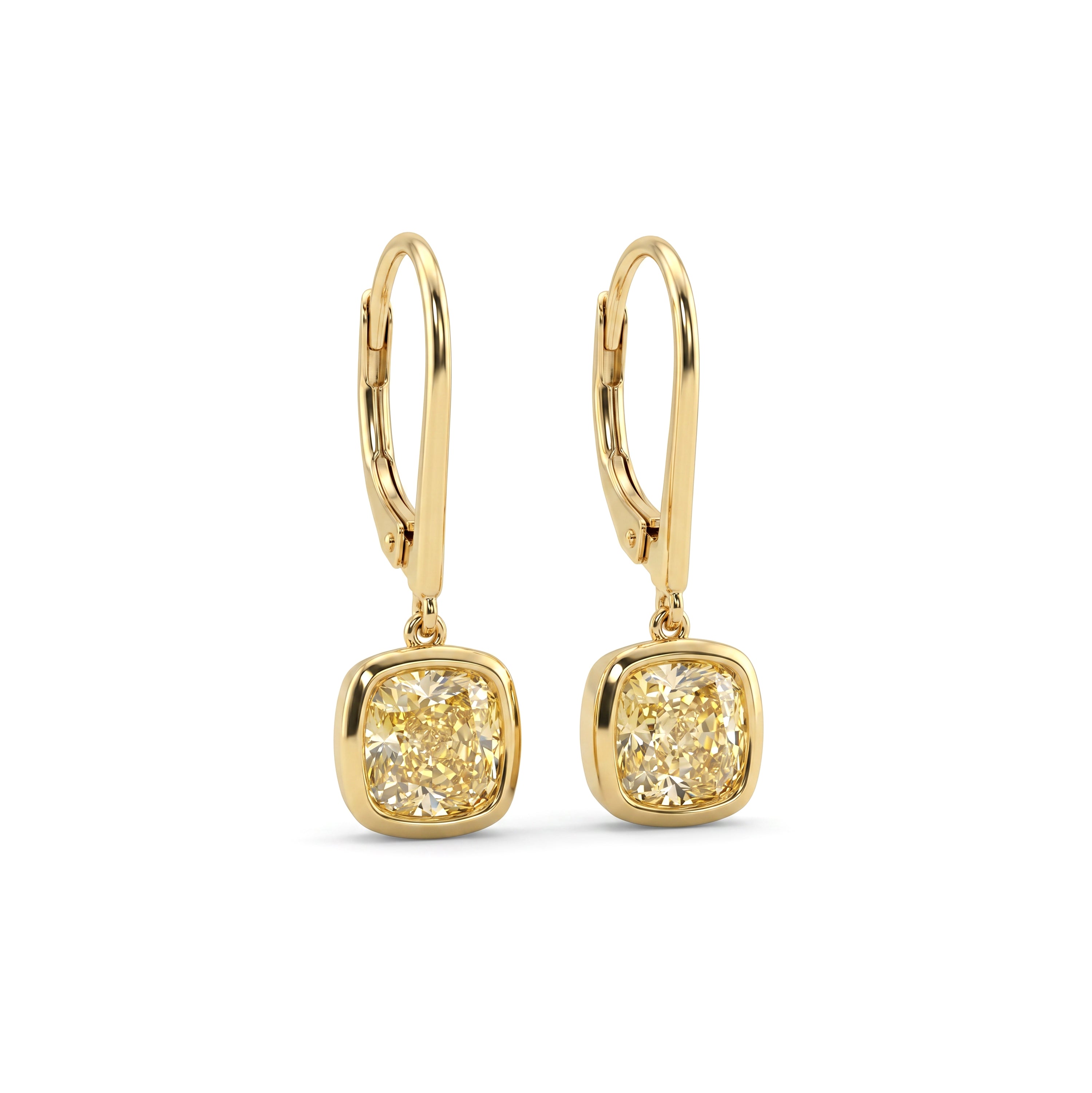 Natural Yellow Cushion Diamond Bezel Drop Earring | GIA Certified
