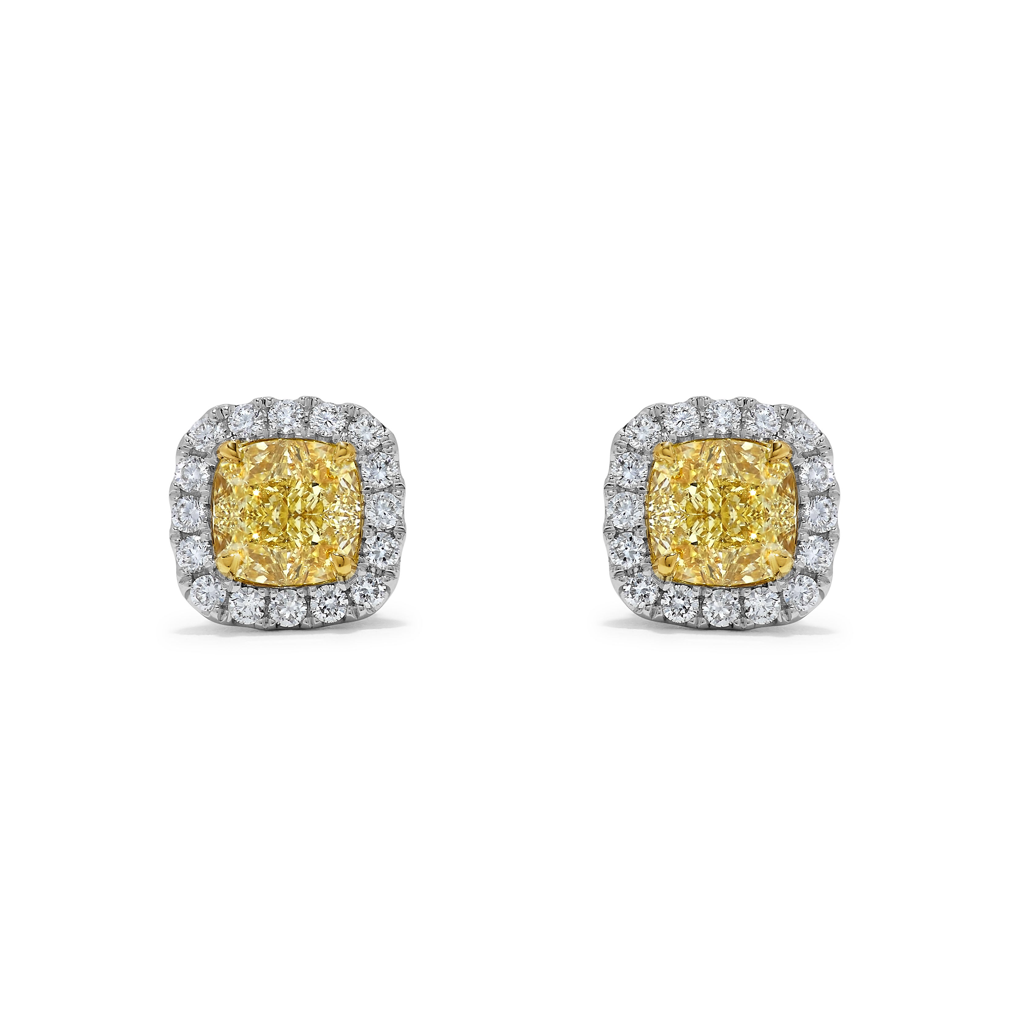 GIA Yellow Cushion Cut Diamonds & White Diamond Earrings JE1047GH