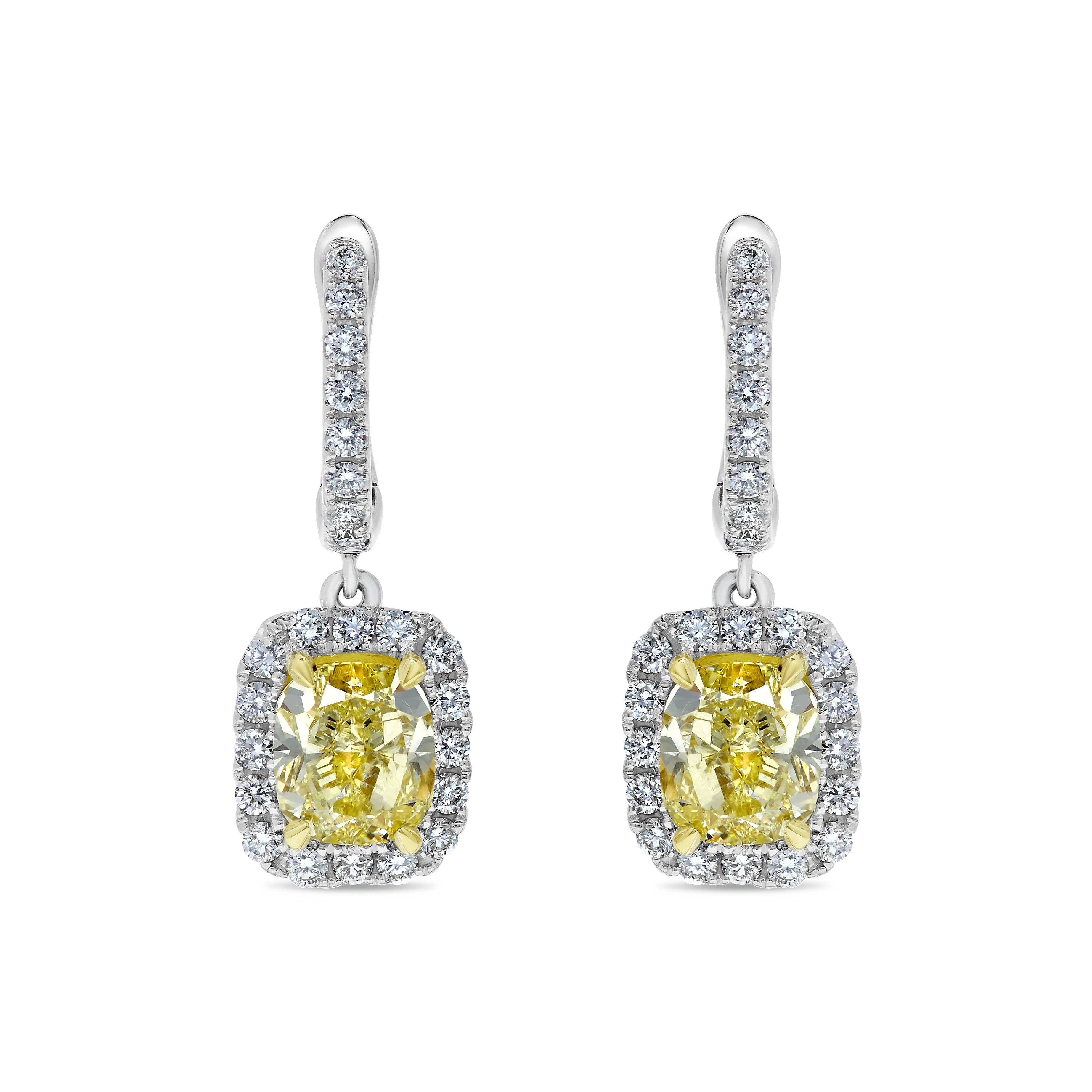 GIA Yellow Cushion Cut Diamonds & White Diamond Earrings JE1049GH