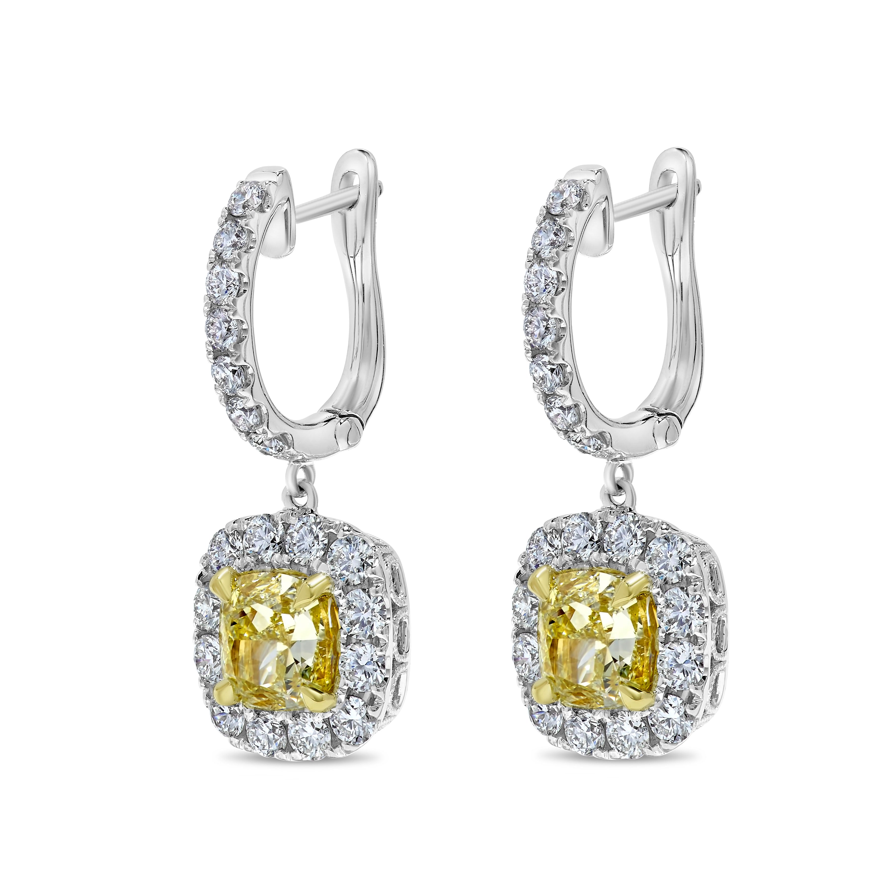 GIA Yellow Cushion Cut & White Diamond Drop Earrings JE1050GP