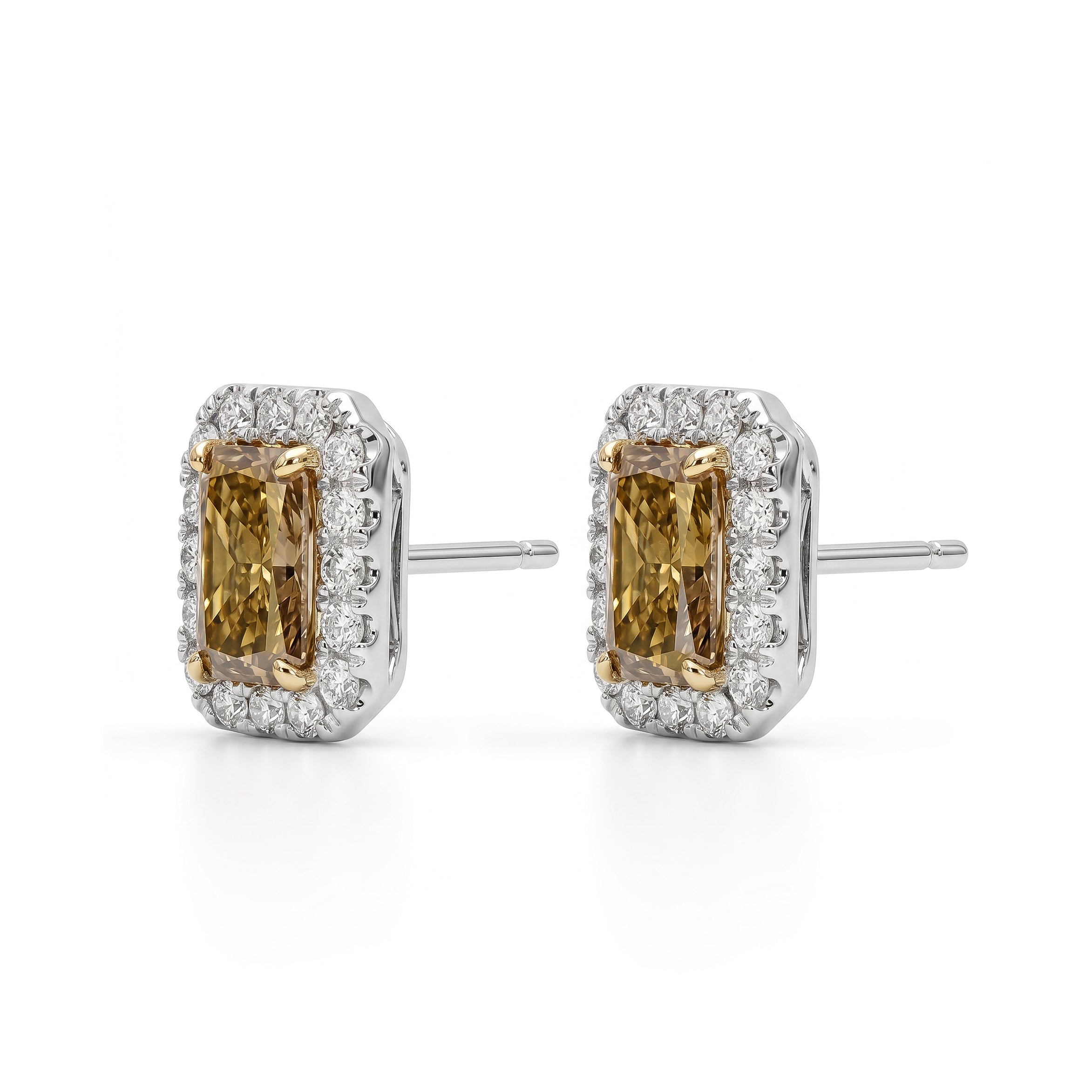 Natural Yellow Radiant Diamond Halo Earrings | GIA Certified