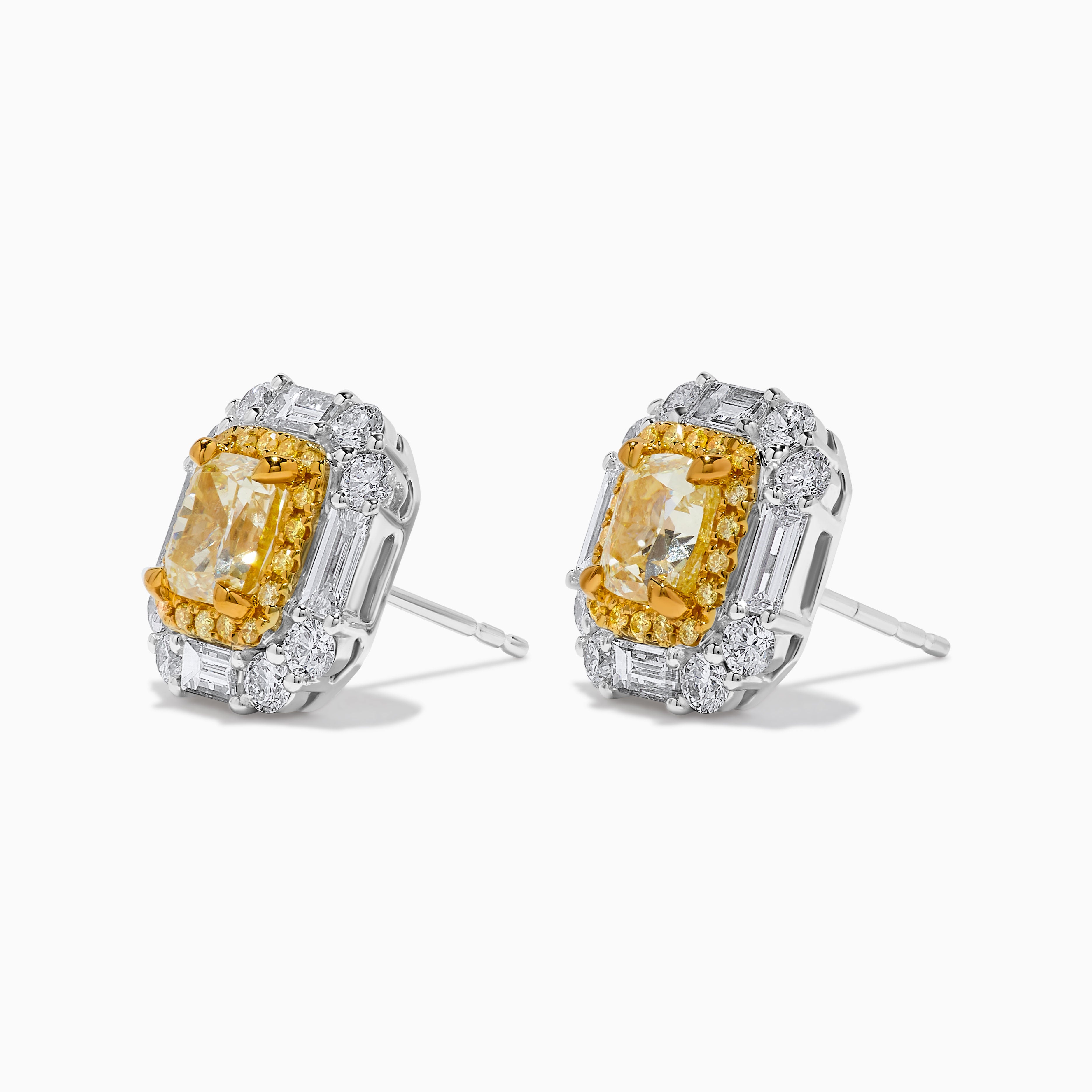 GIA Yellow Cushion Cut & White Diamond Stud Earrings JE1071GH