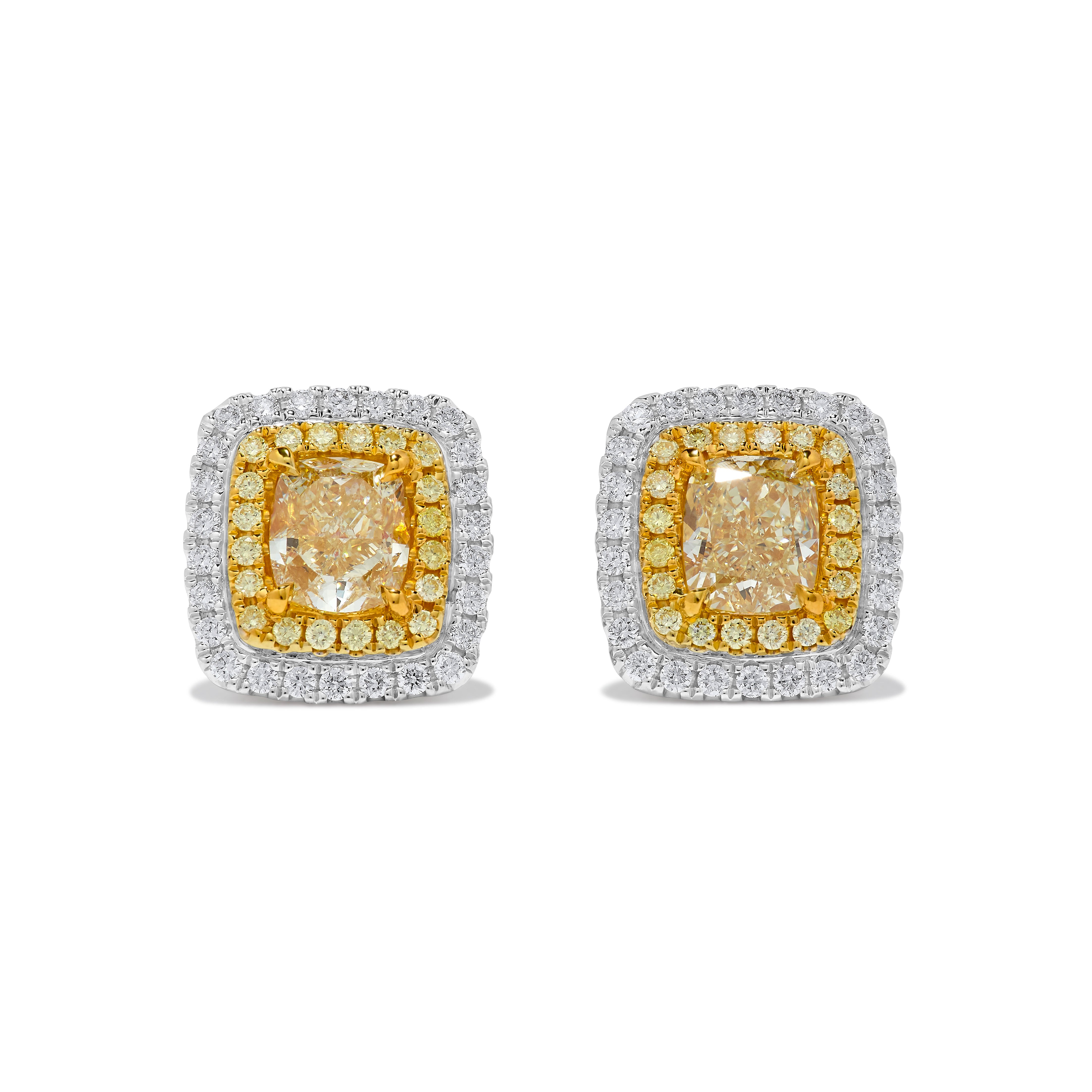 GIA Yellow Cushion Cut & White Diamond Stud Earrings JE1075GH