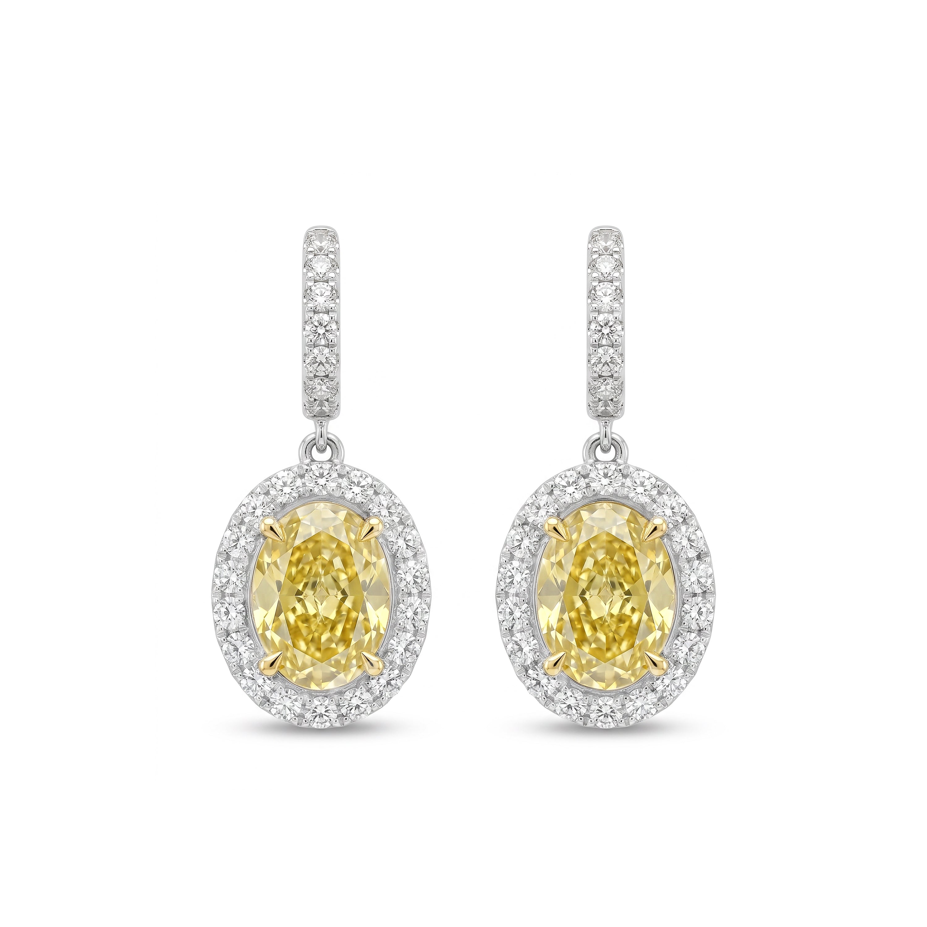 Natural Yellow Oval Diamond Halo Drop Earring | GIA Certified