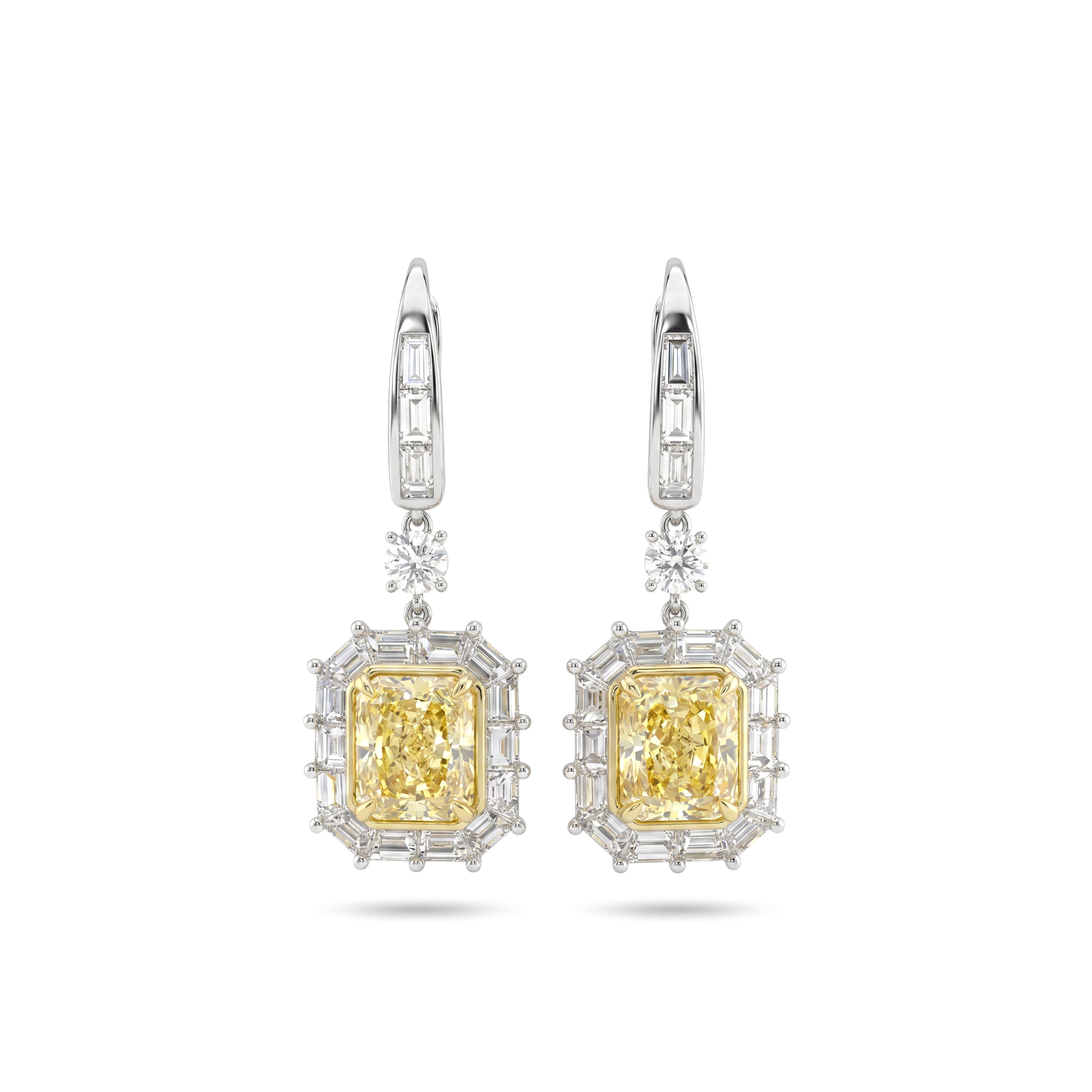 Natural Yellow Radiant Diamond Halo Drop Earring | GIA Certified