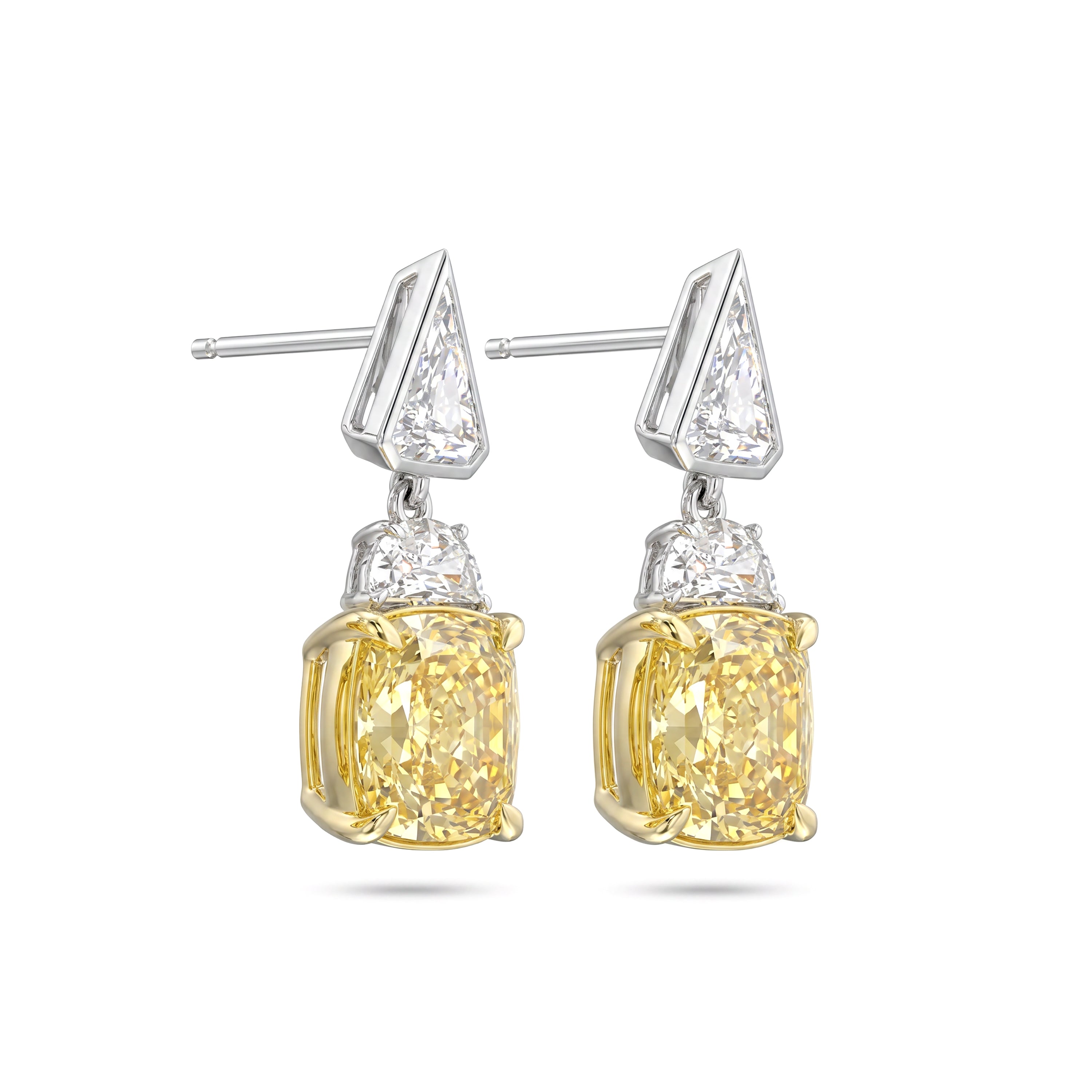 Natural Yellow Cushion Diamond Bezel Drop Earring | GIA Certified