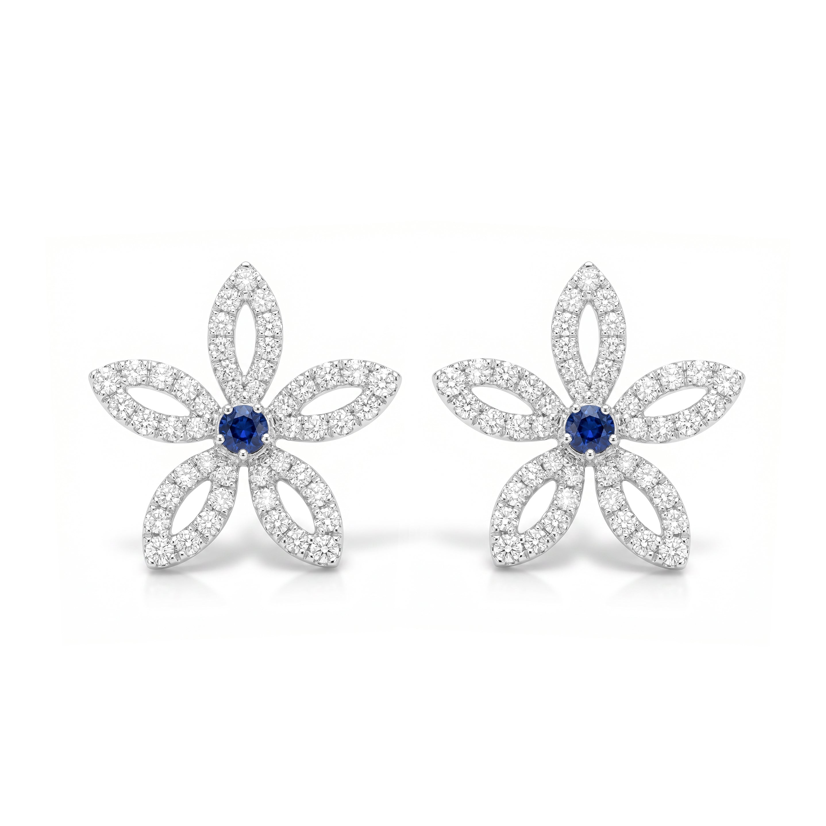 Natural Sapphire & Diamond Flower Earrings