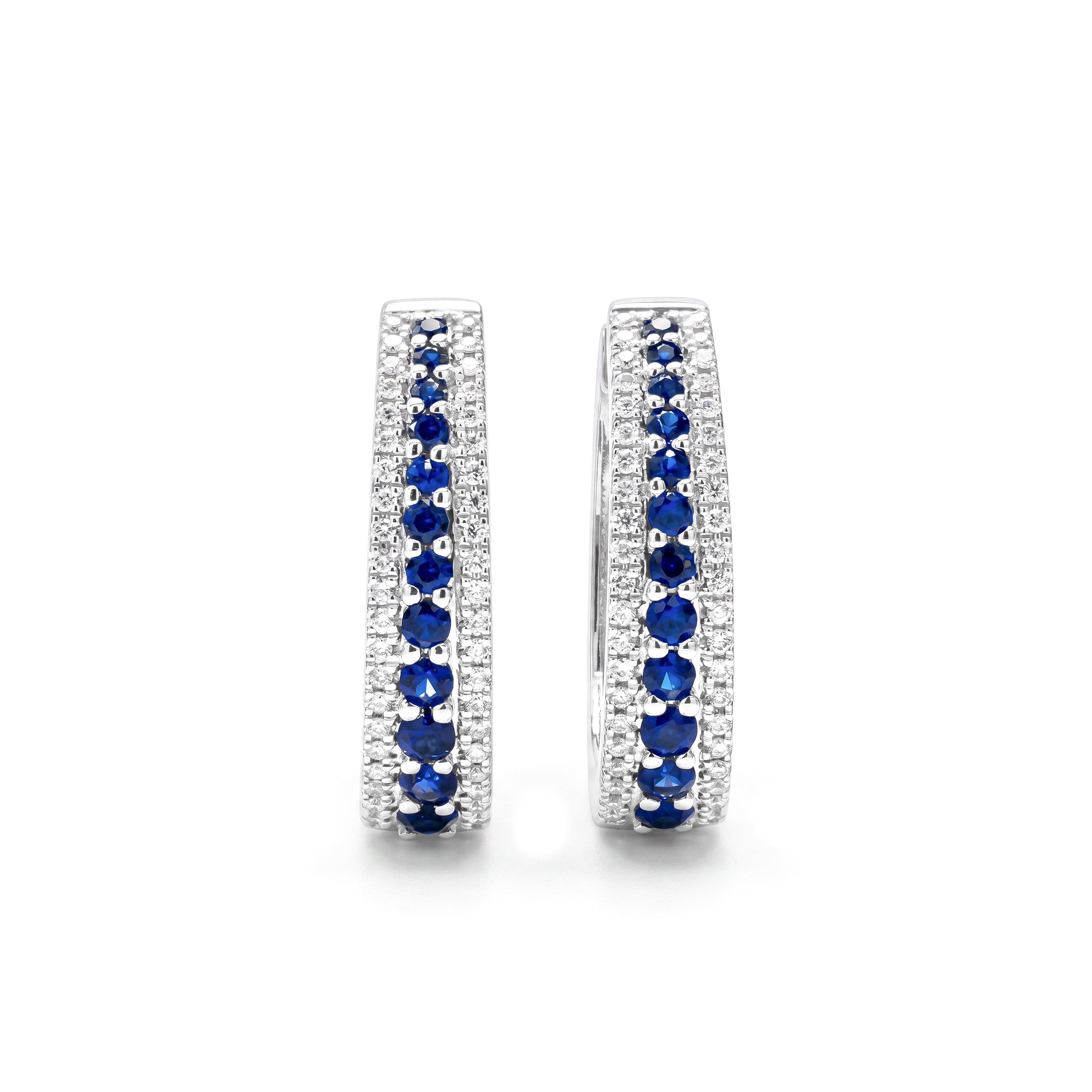 Natural Sapphire & Diamond Hoop Earrings