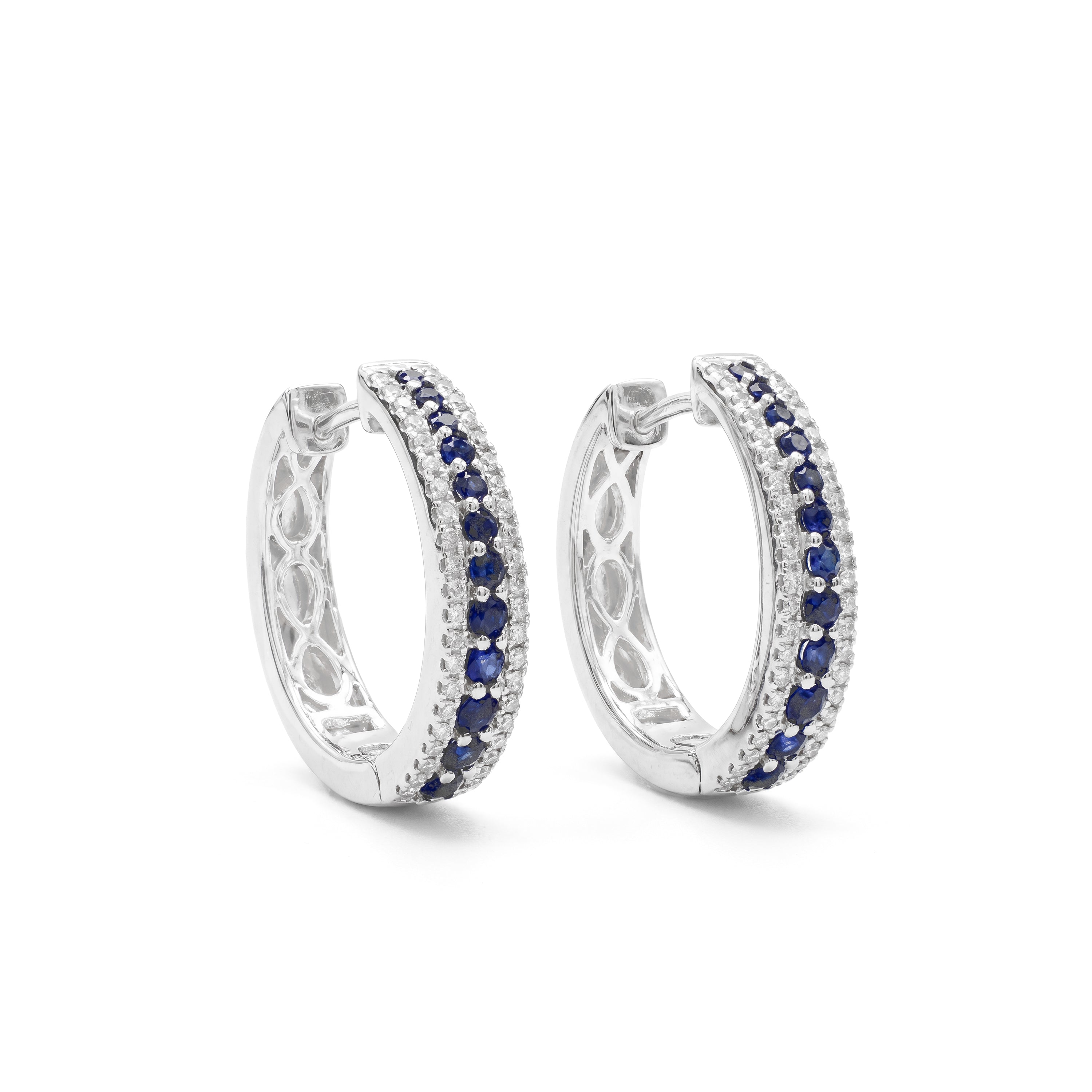 Natural Sapphire & Diamond Hoop Earrings