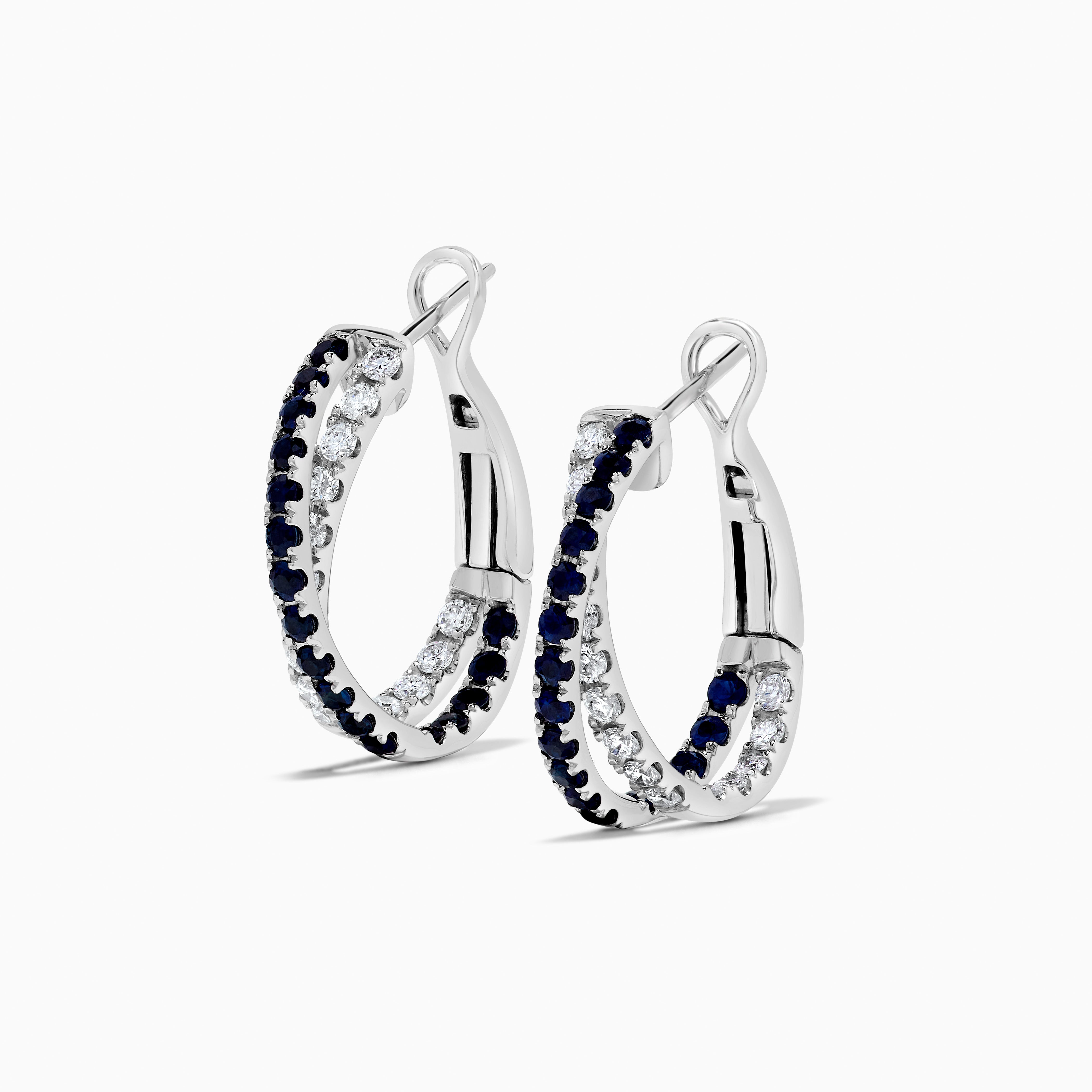 Blue Sapphire & White Diamond Hoop Earrings JEC032GP