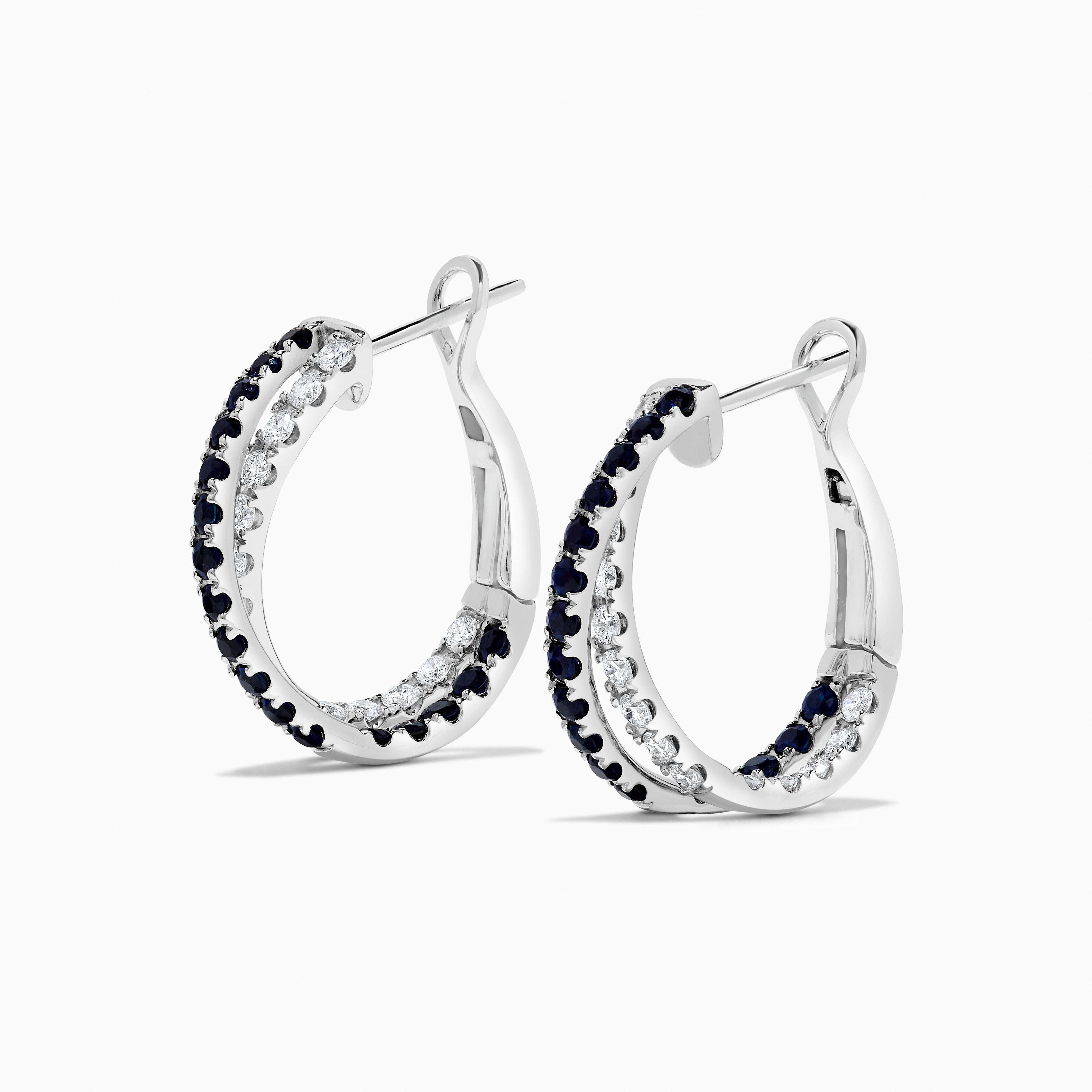 Blue Sapphire & White Diamond Hoop Earrings JEC032GP