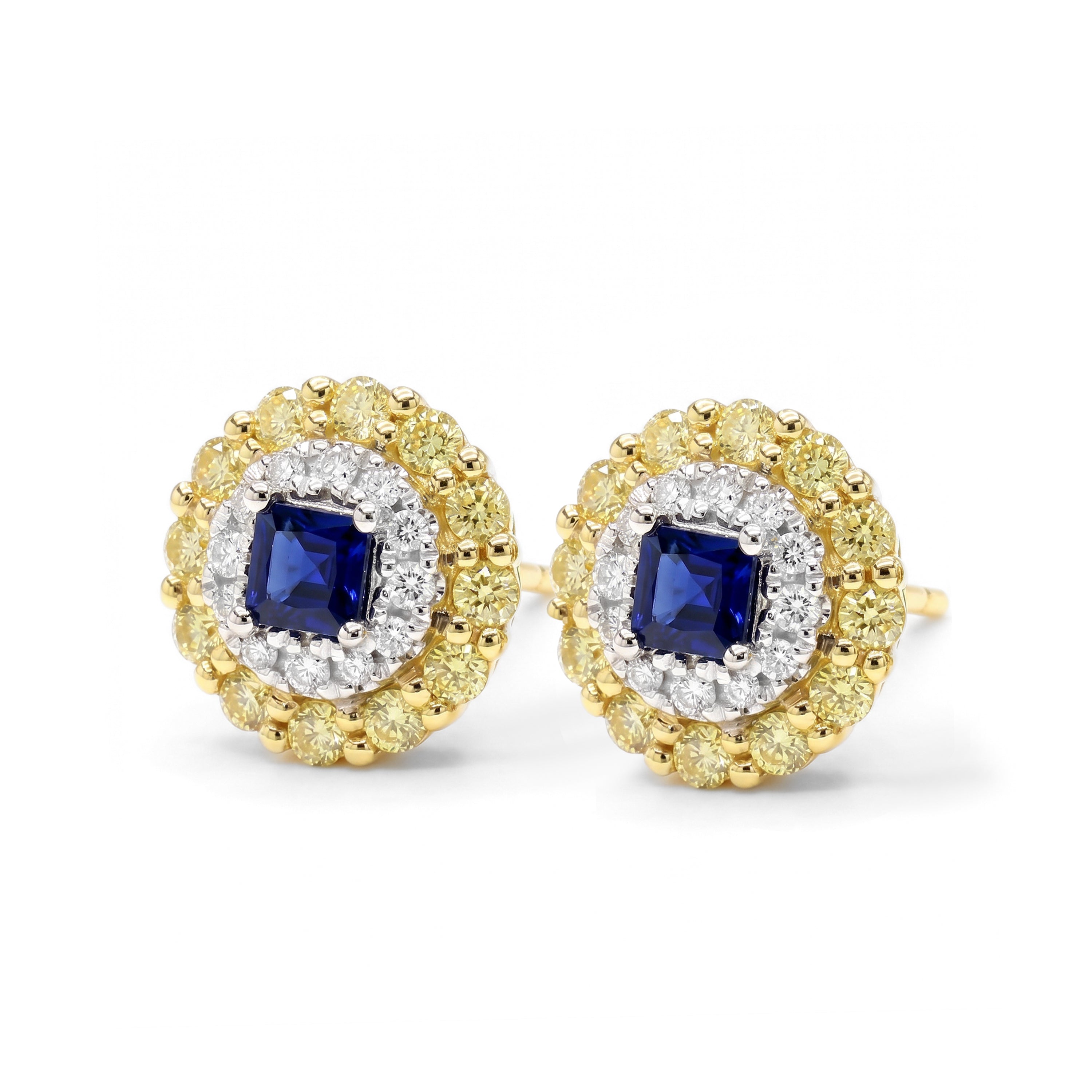 Natural Sapphire & Yellow Diamond Halo Earrings