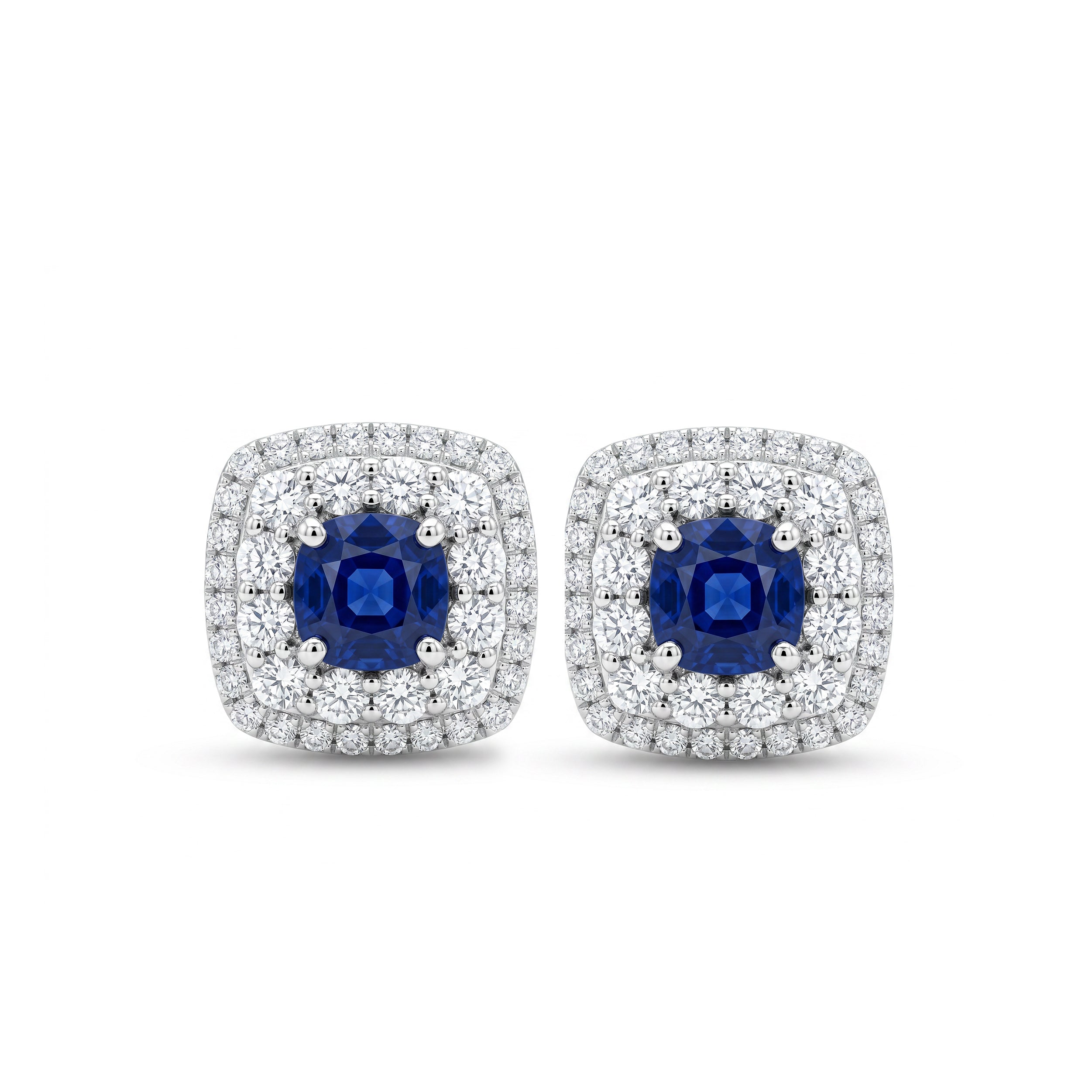 Natural Cushion Sapphire & Diamond Halo Earrings
