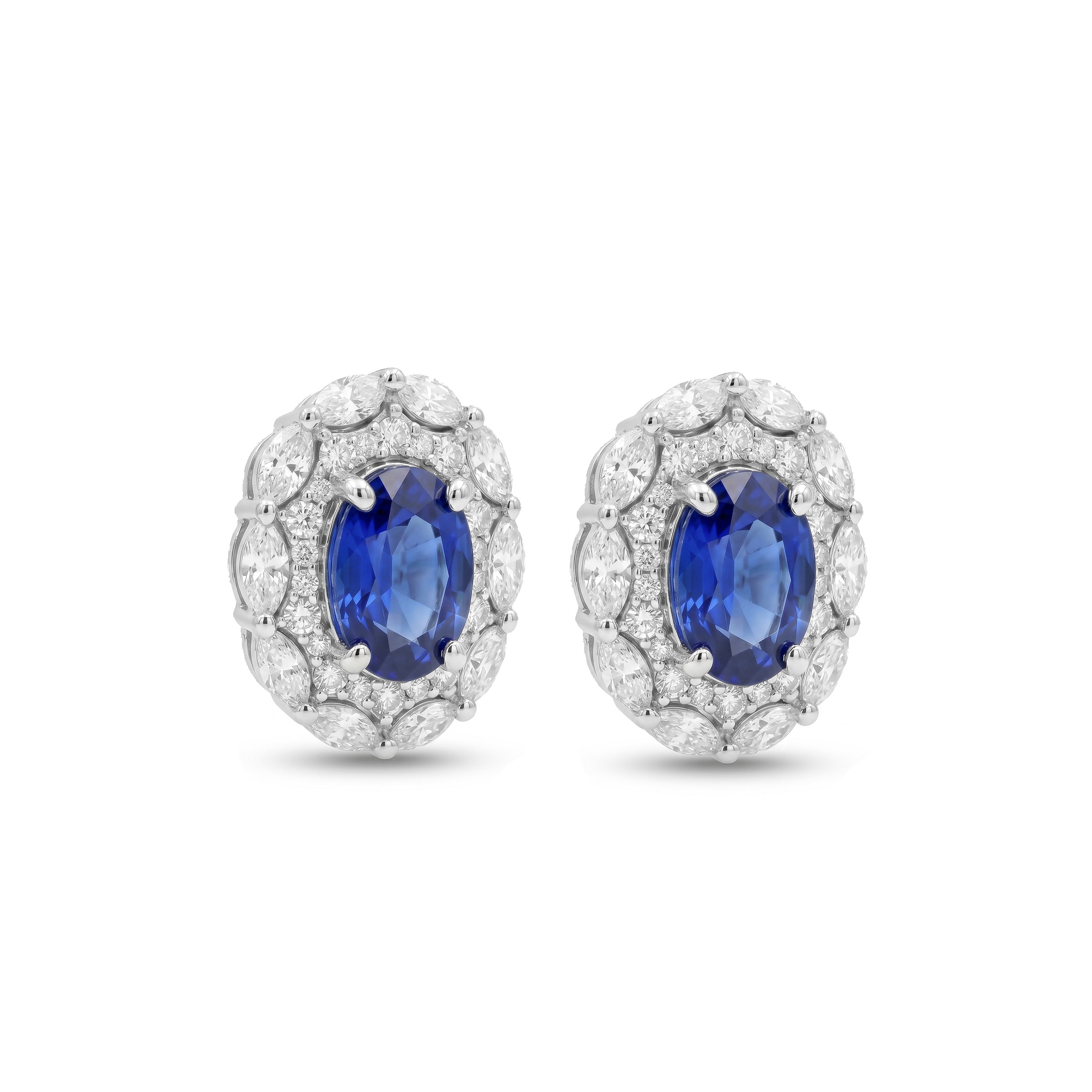 Natural Oval Sapphire & Diamond Halo Earrings