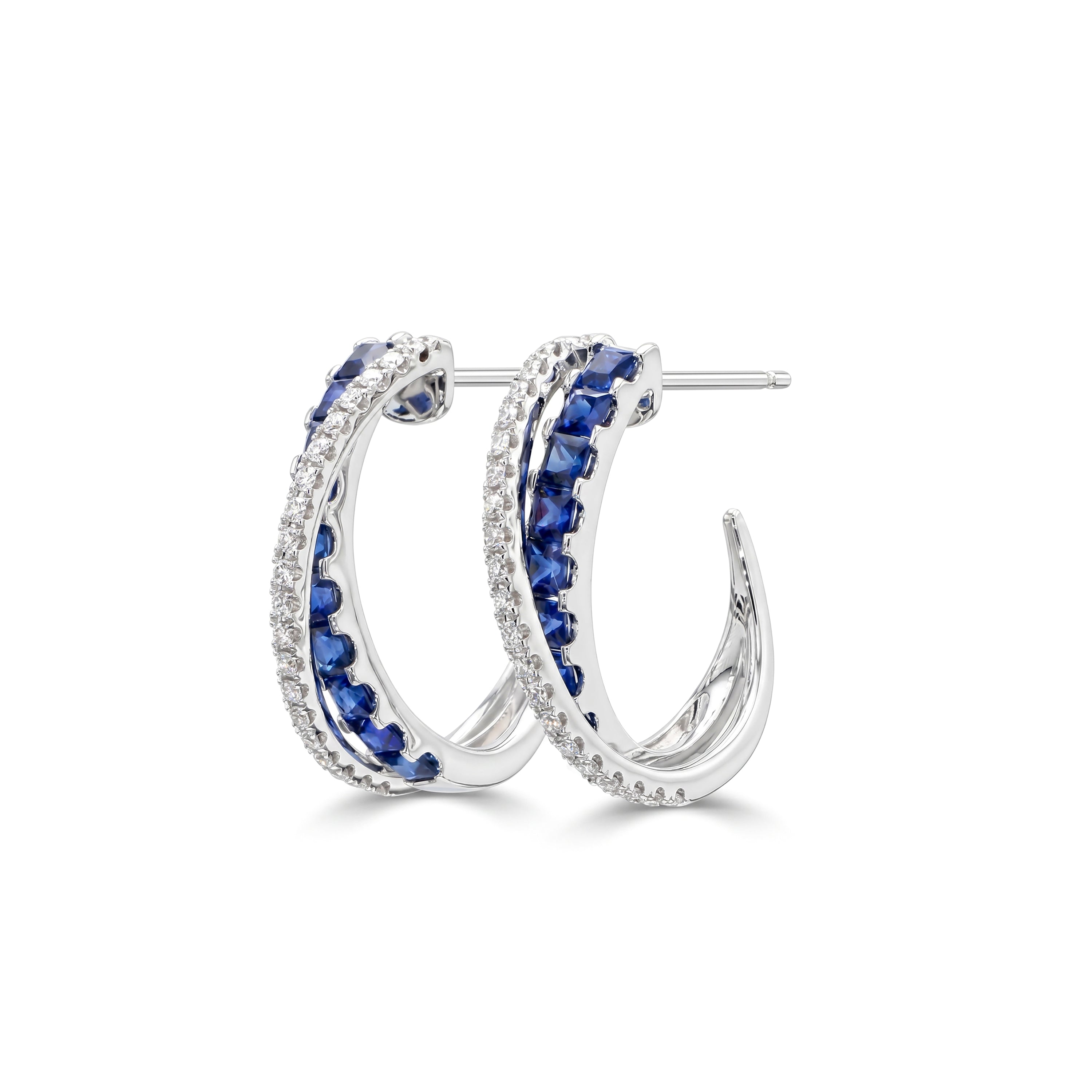 Natural Princess Sapphire & Diamond Crossover Earrings