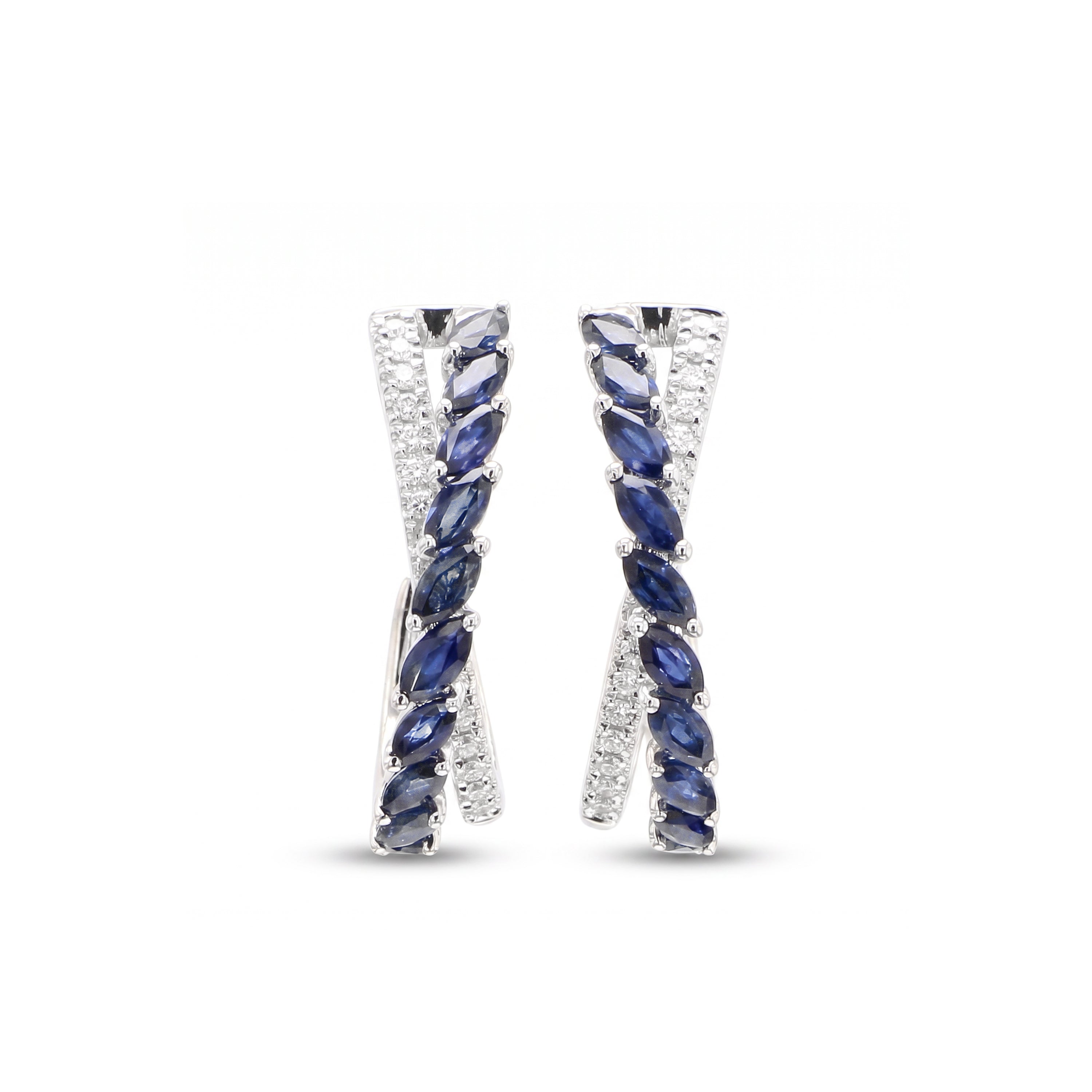 Natural Marquise Sapphire & Diamond Crossover Earrings