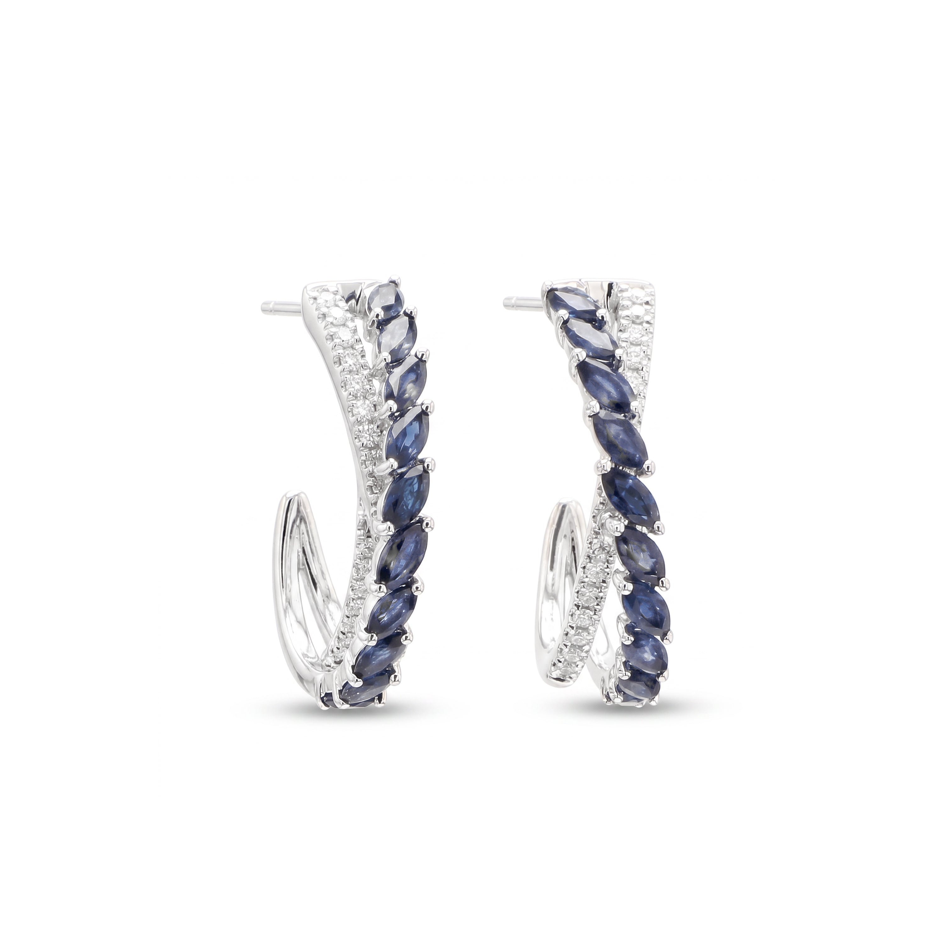 Natural Marquise Sapphire & Diamond Crossover Earrings