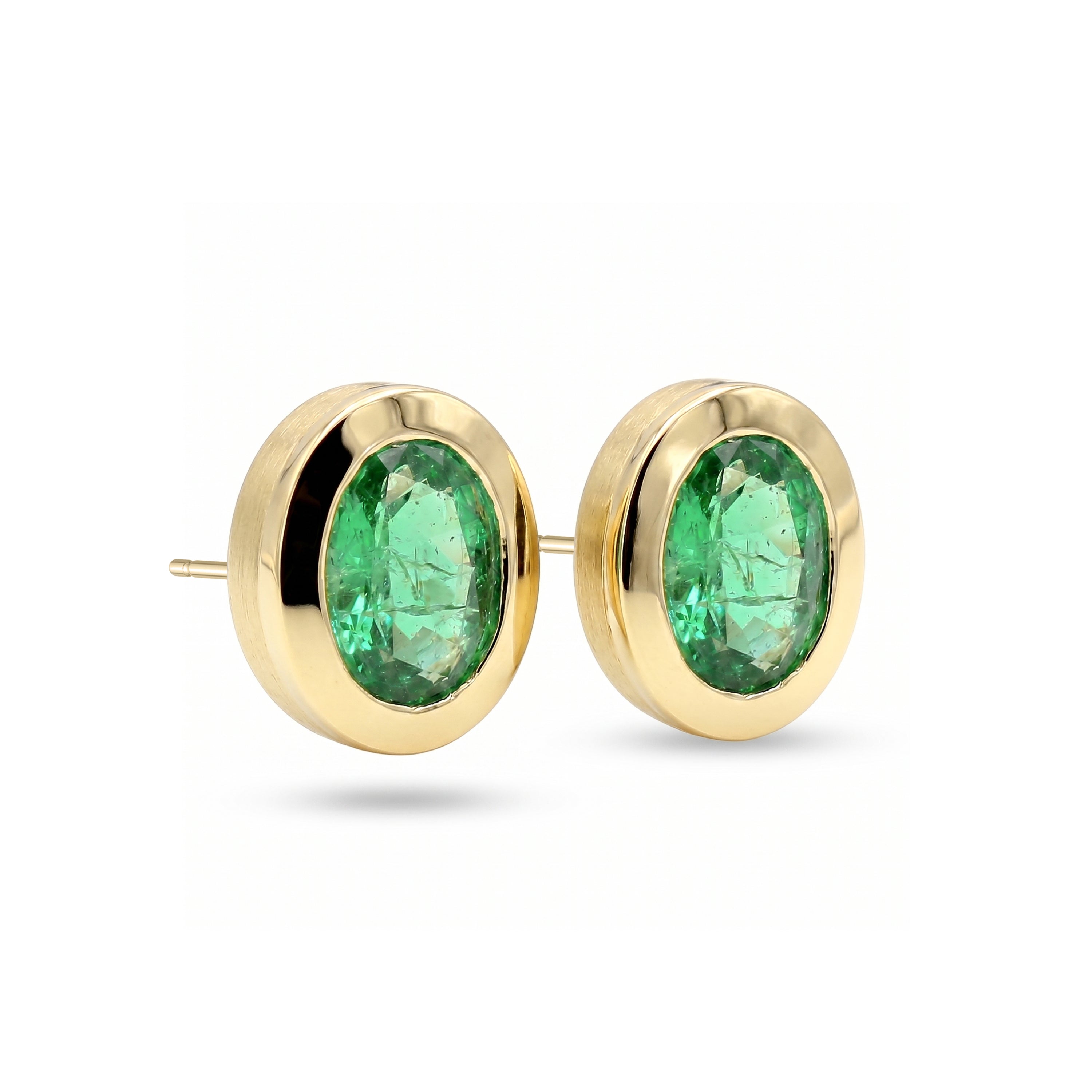 Natural Oval Emerald Bezel Earrings