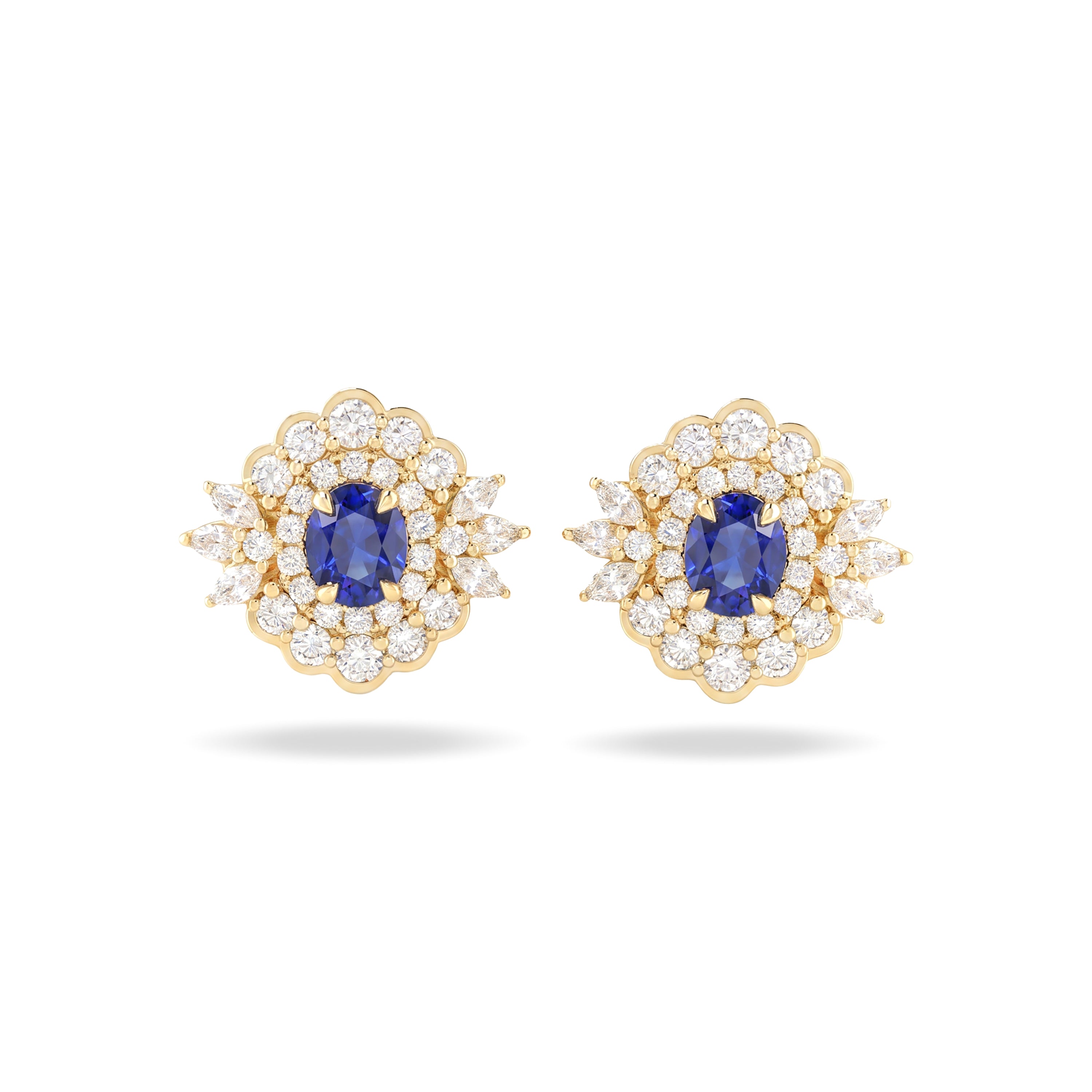 Natural Oval Sapphire & Diamond Halo Earrings