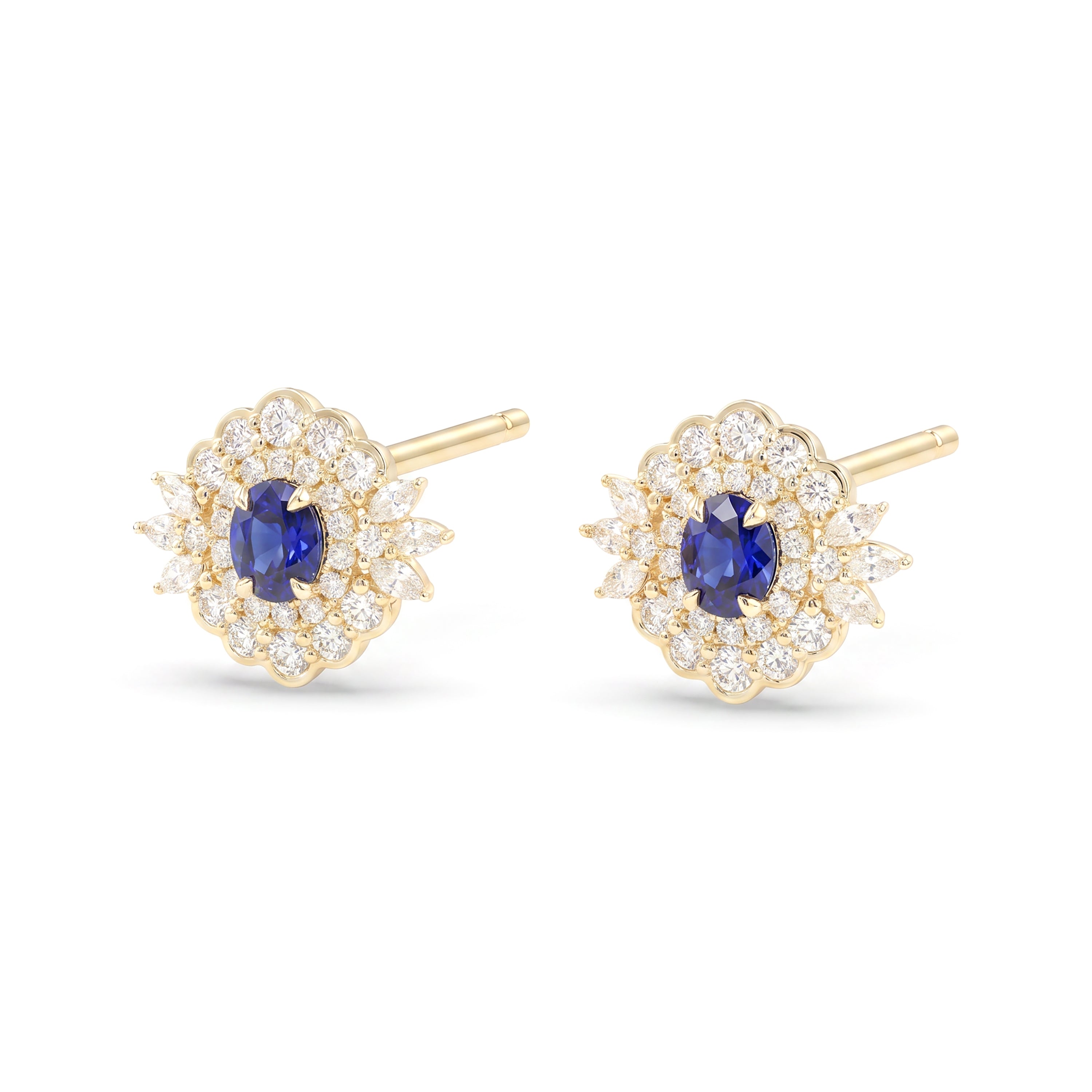 Natural Oval Sapphire & Diamond Halo Earrings