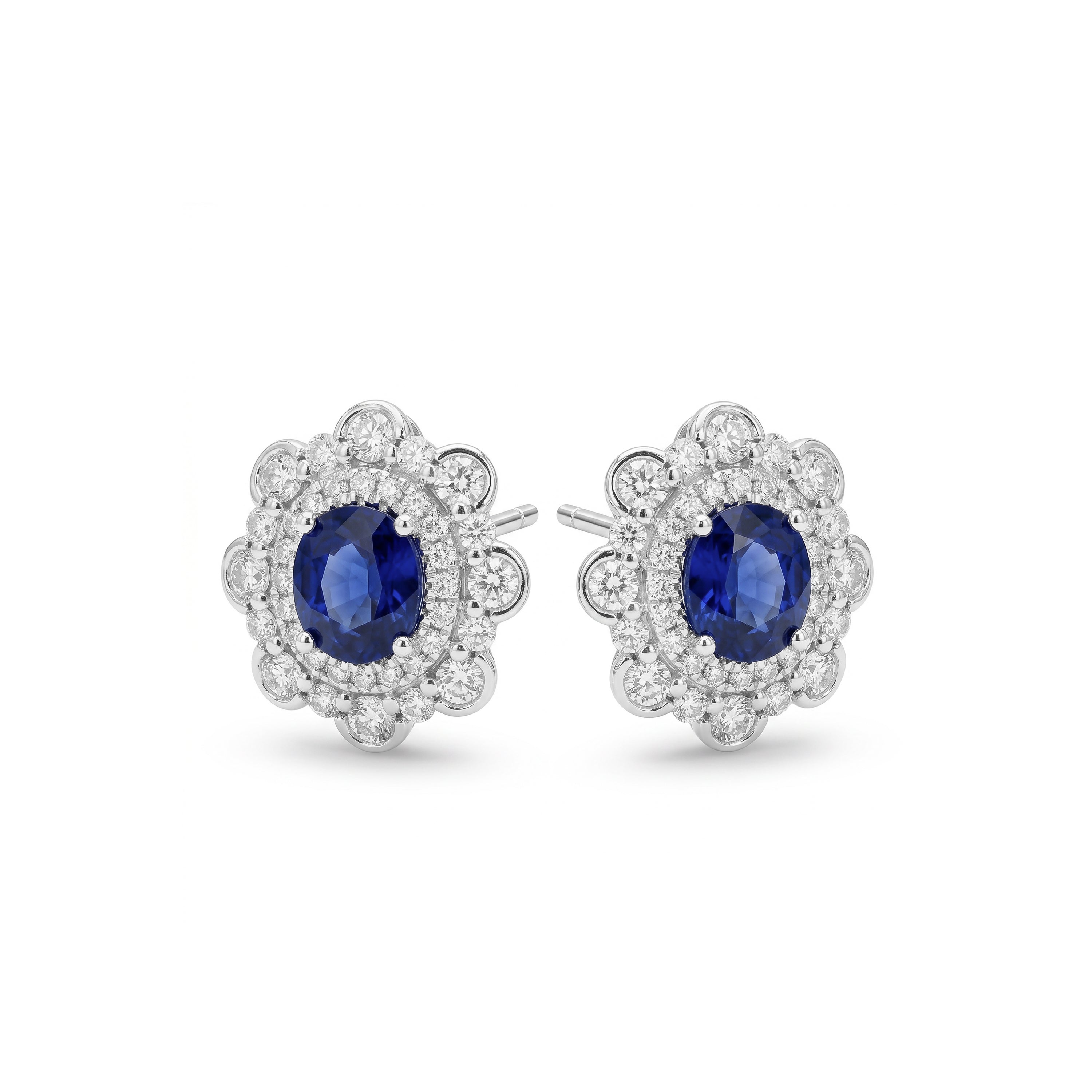 Natural Oval Sapphire & Diamond Halo Earrings
