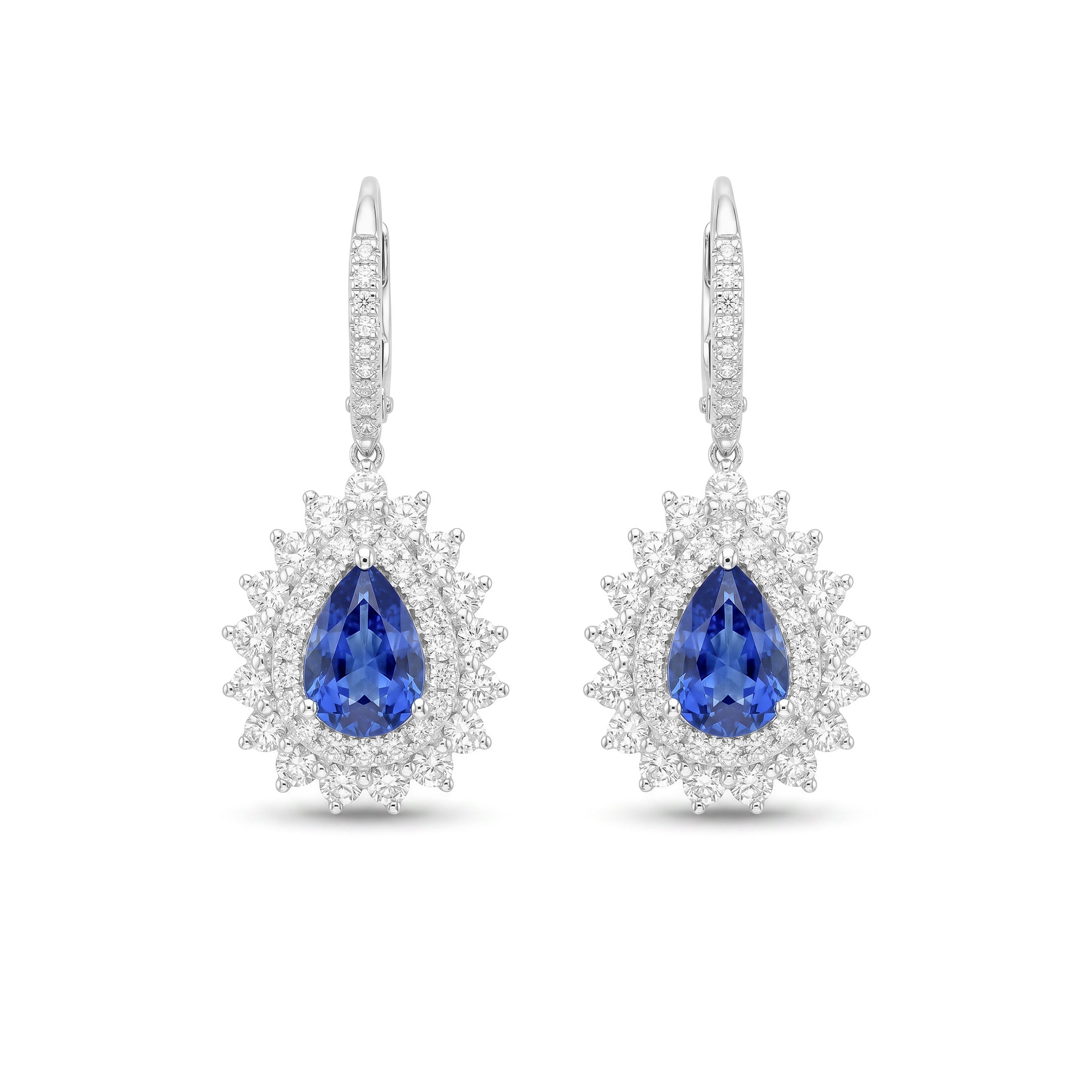 Natural Pear Sapphire & Diamond Halo Drop Earrings