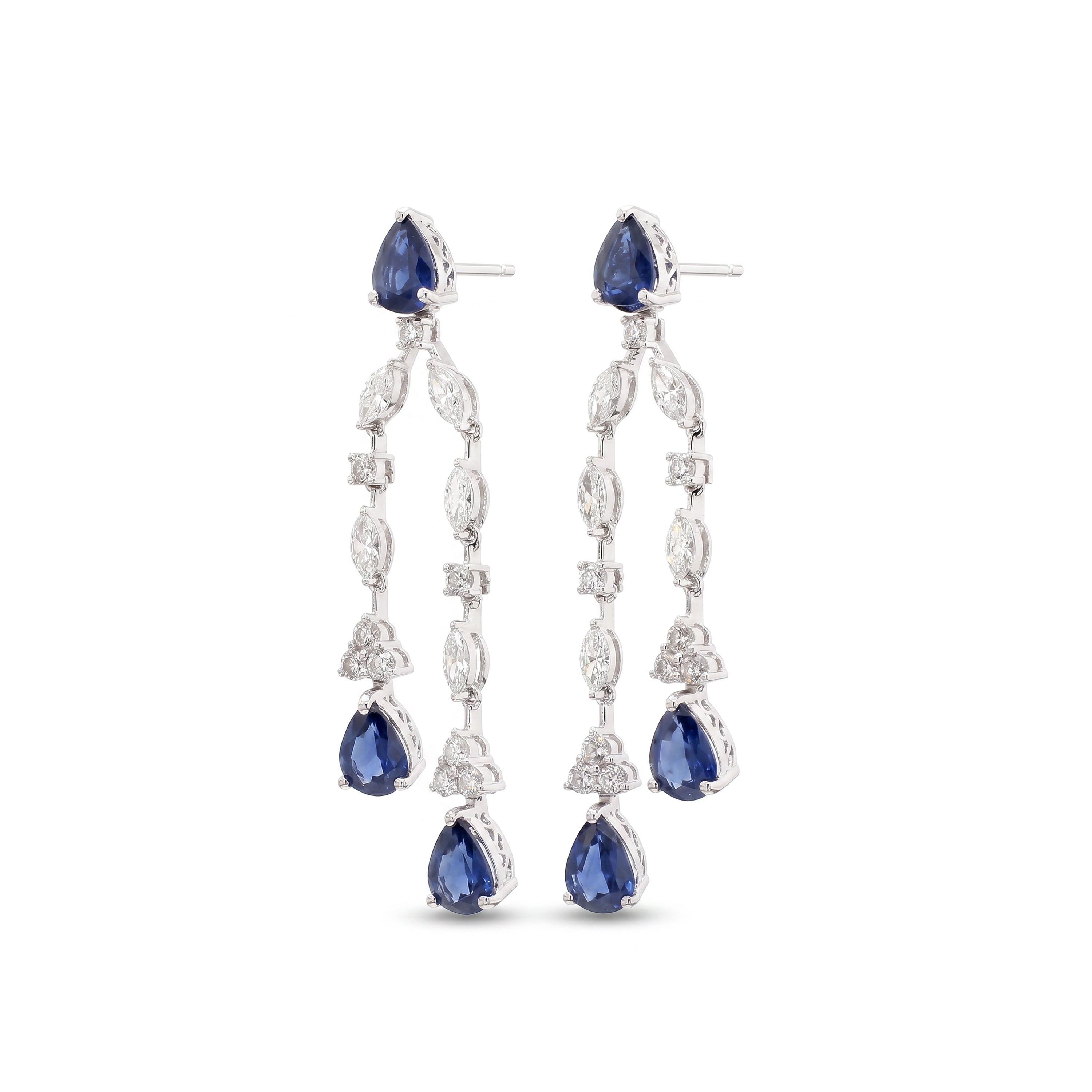 Natural Pear Sapphire & Diamond Chandelier Earrings