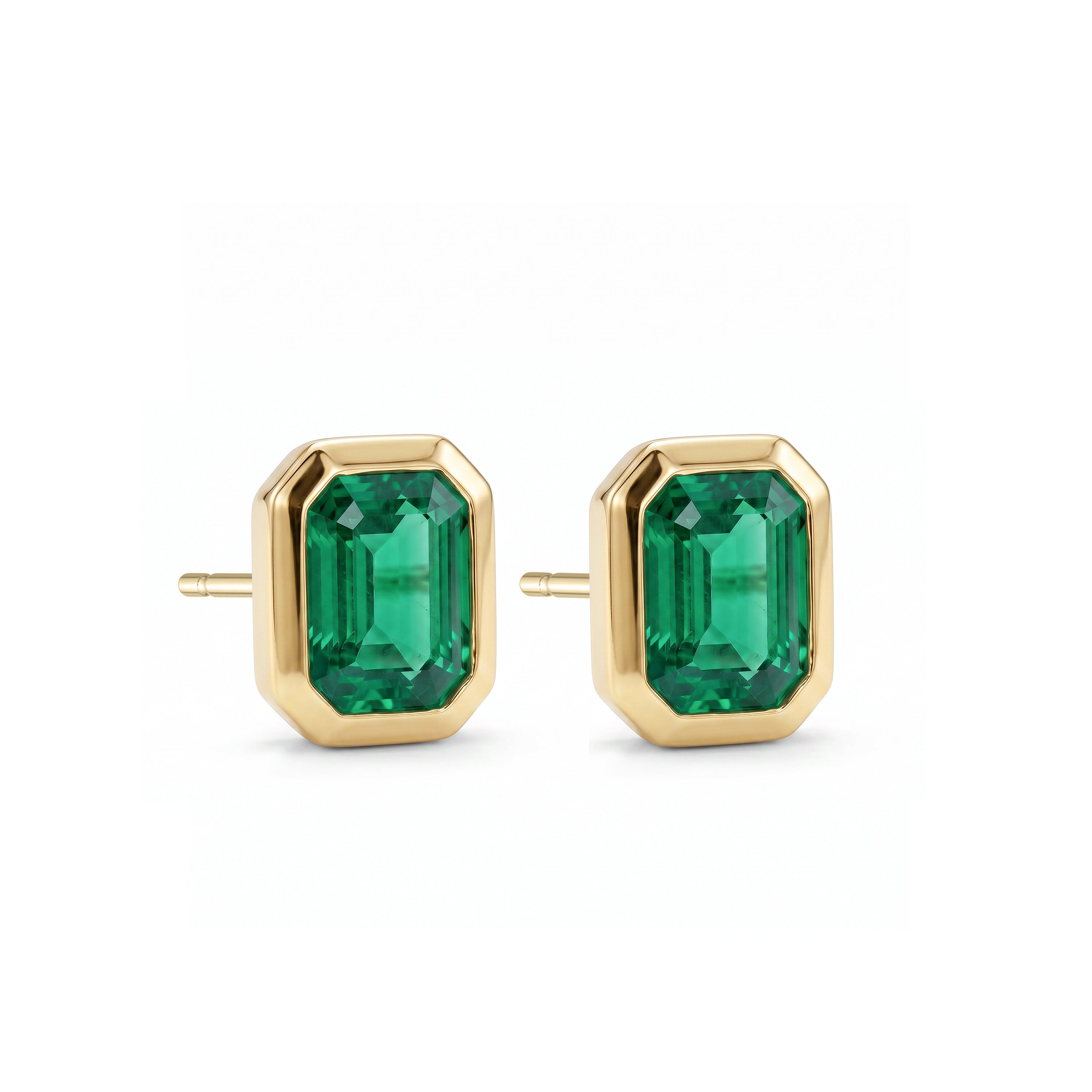 Natural Emerald Bezel Earrings