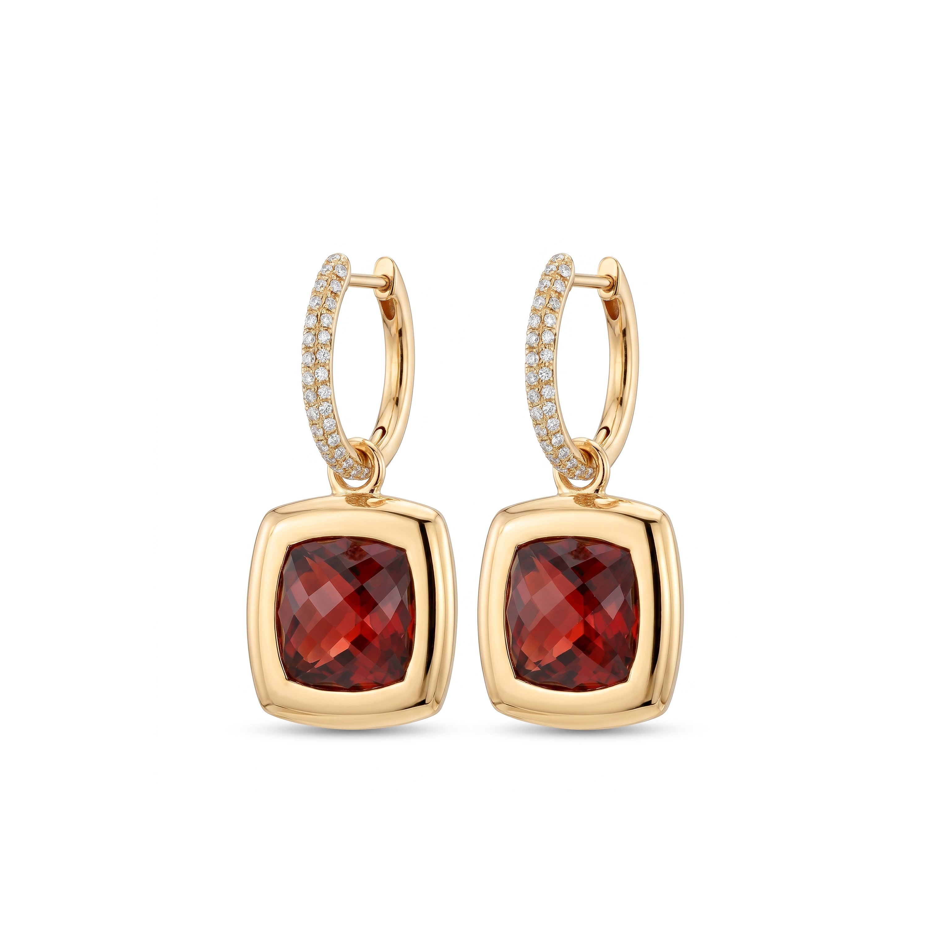 Natural Garnet & Diamond Drop Earrings