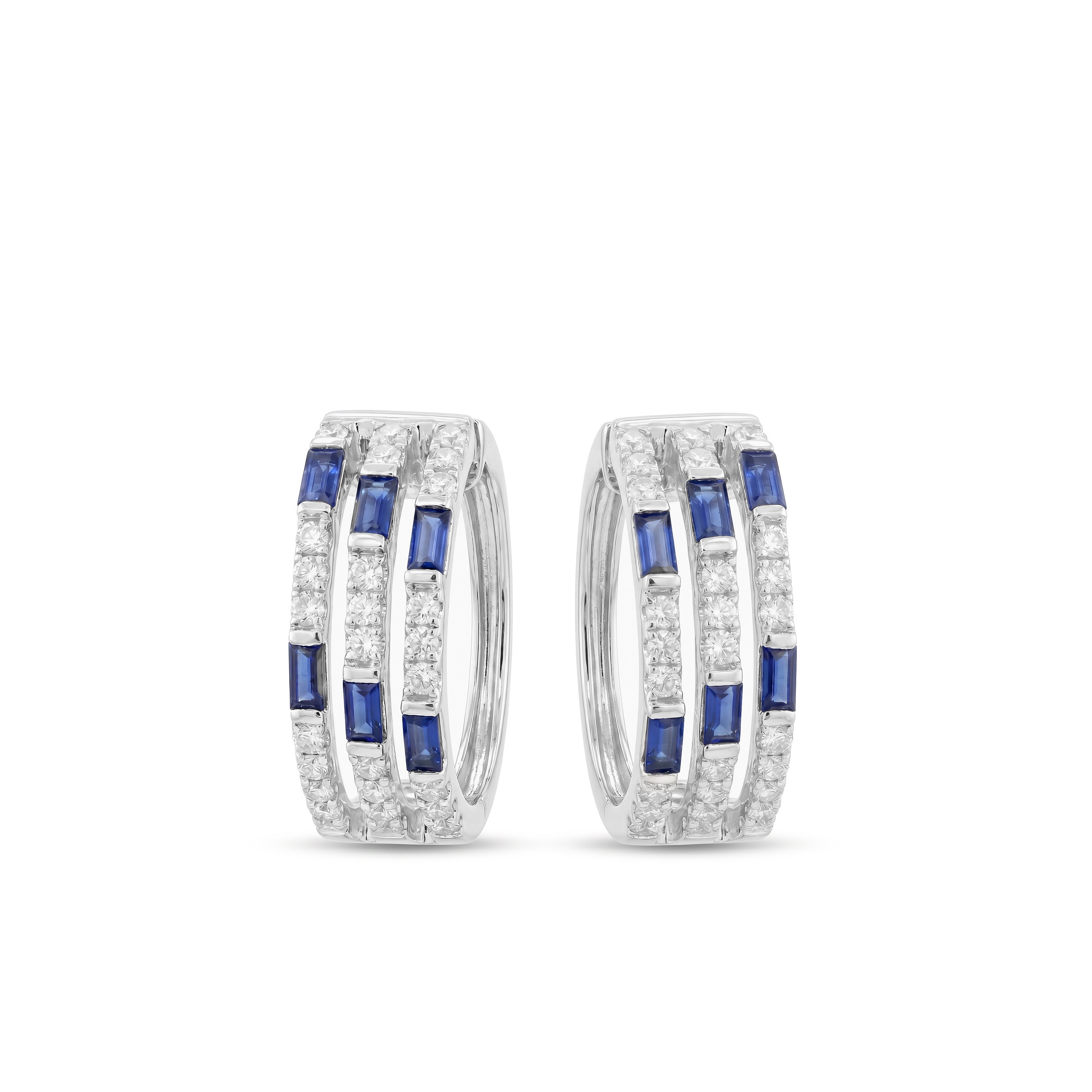 Natural Baguette Sapphire & Diamond Hoop Earring
