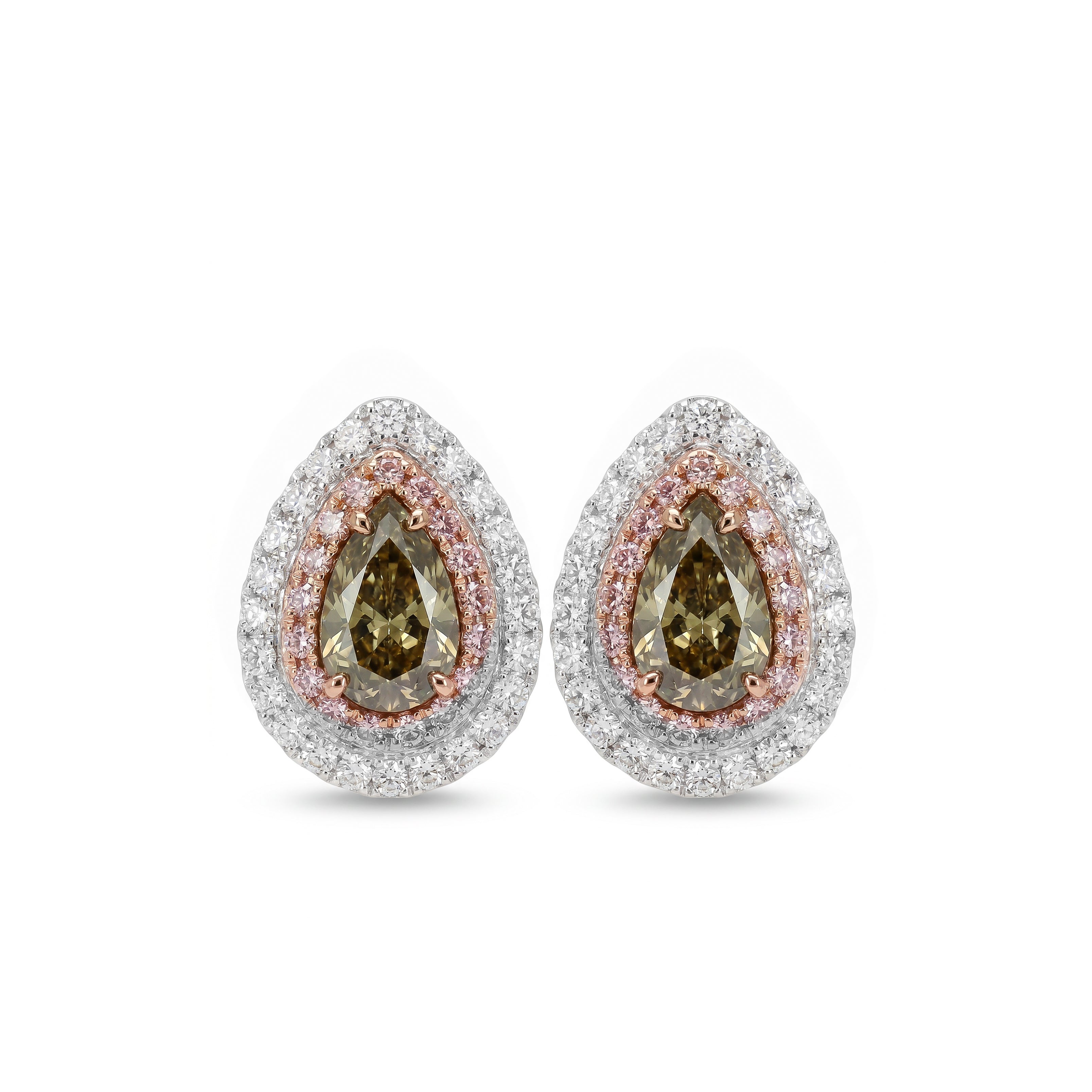 Natural Green Pear Diamond Halo Earrings | GIA Certified