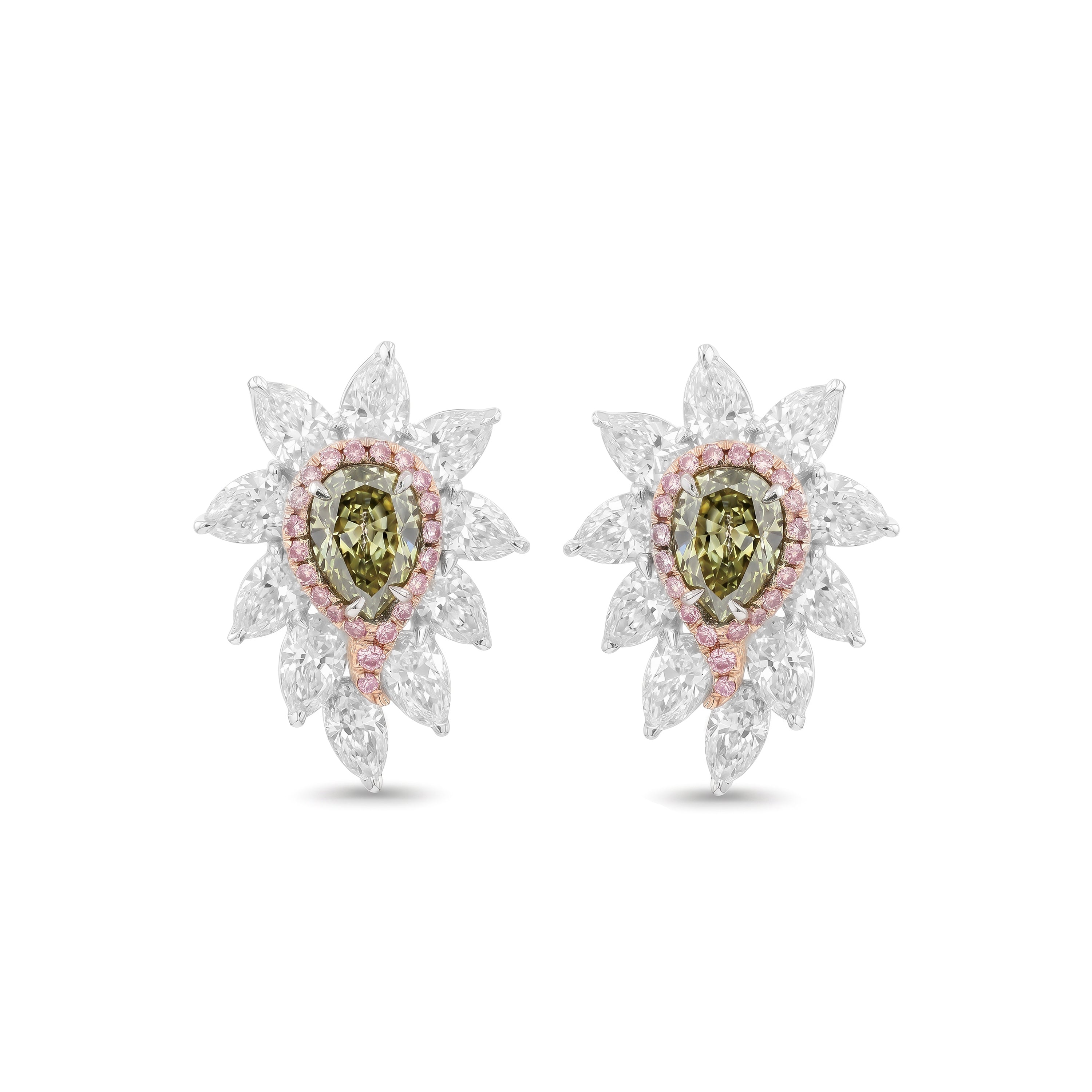 Natural Green Pear & Purple Diamond Earrings | GIA Certified