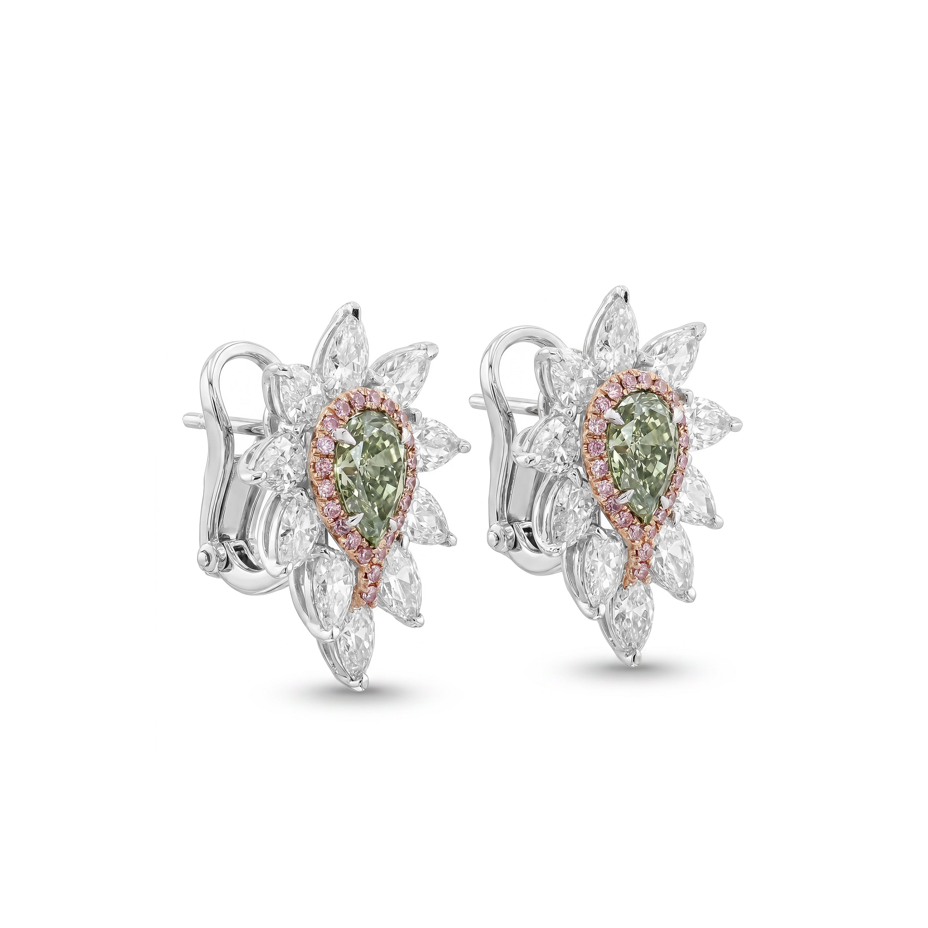 Natural Green Pear & Purple Diamond Earrings | GIA Certified
