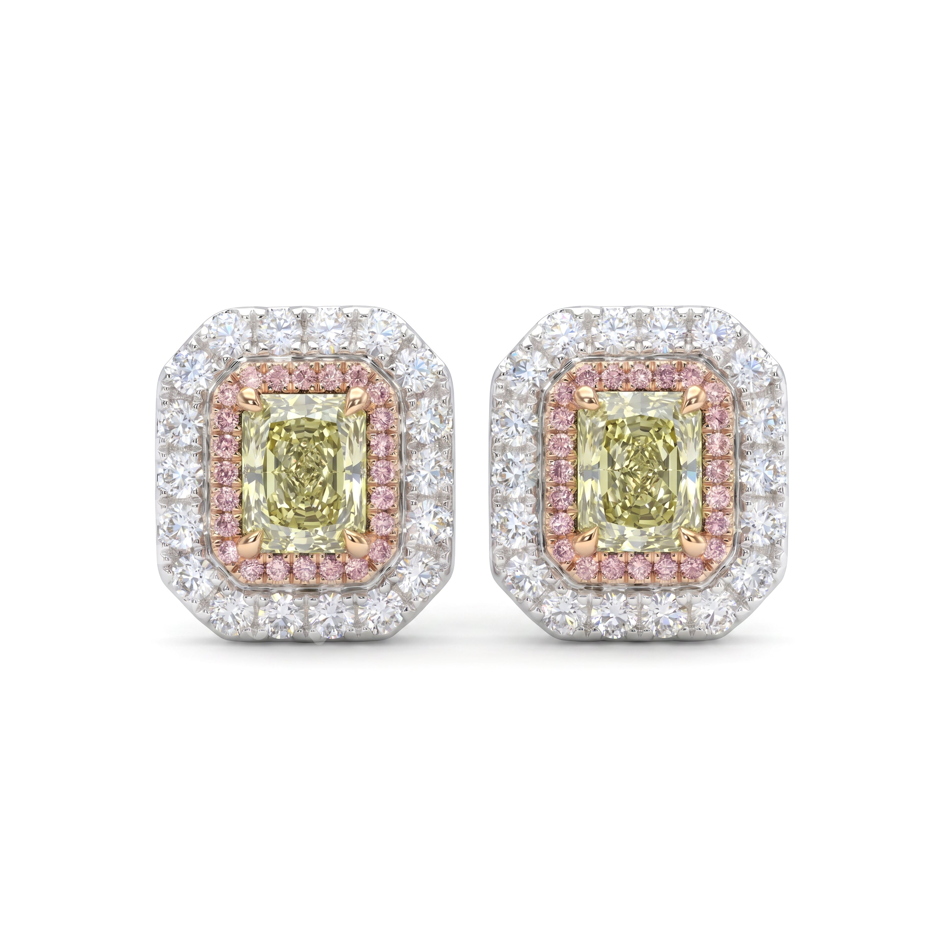 Natural Green Radiant Diamond Halo Earring | GIA Certified