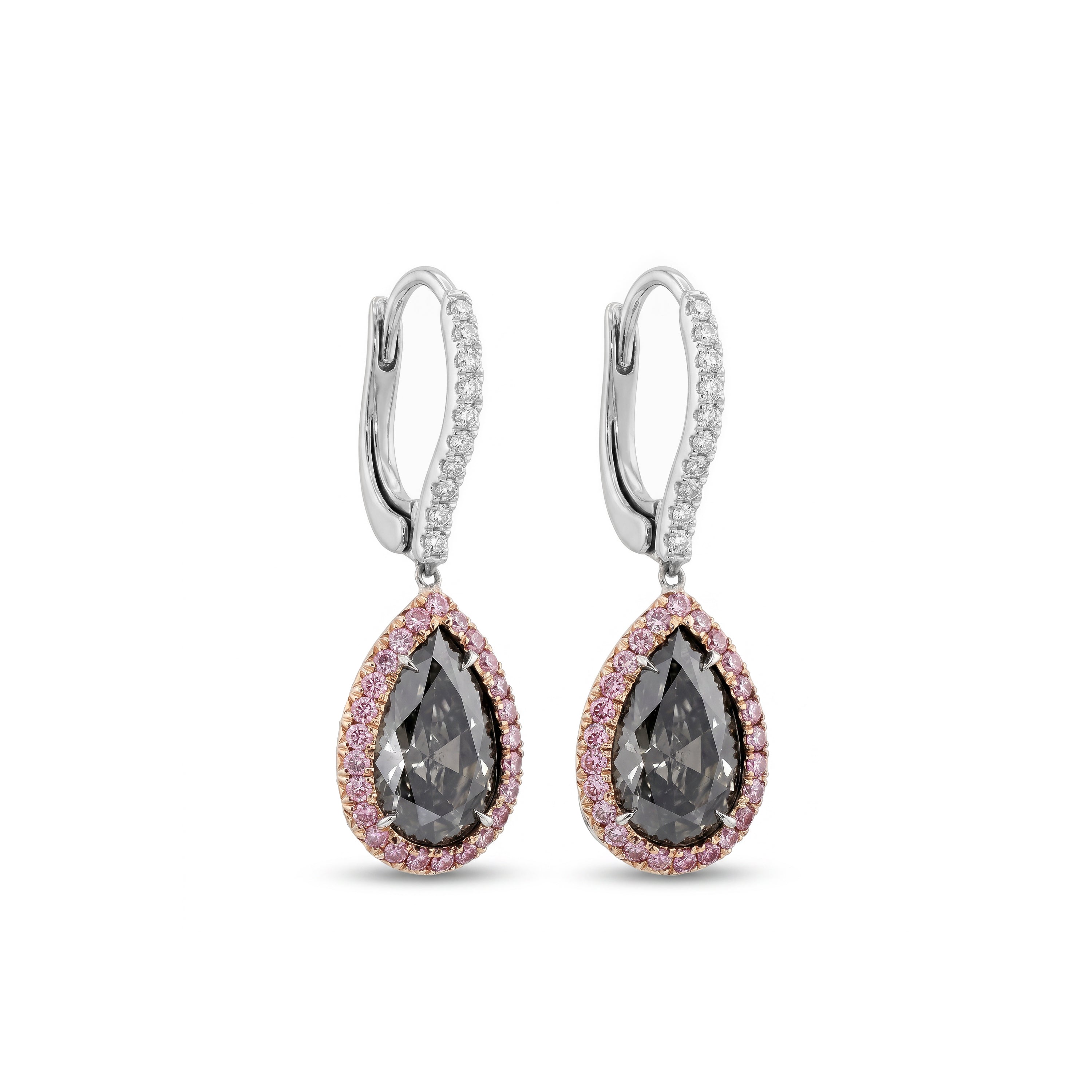 Natural Gray Pear Diamond Halo Drop Earring | GIA Certified