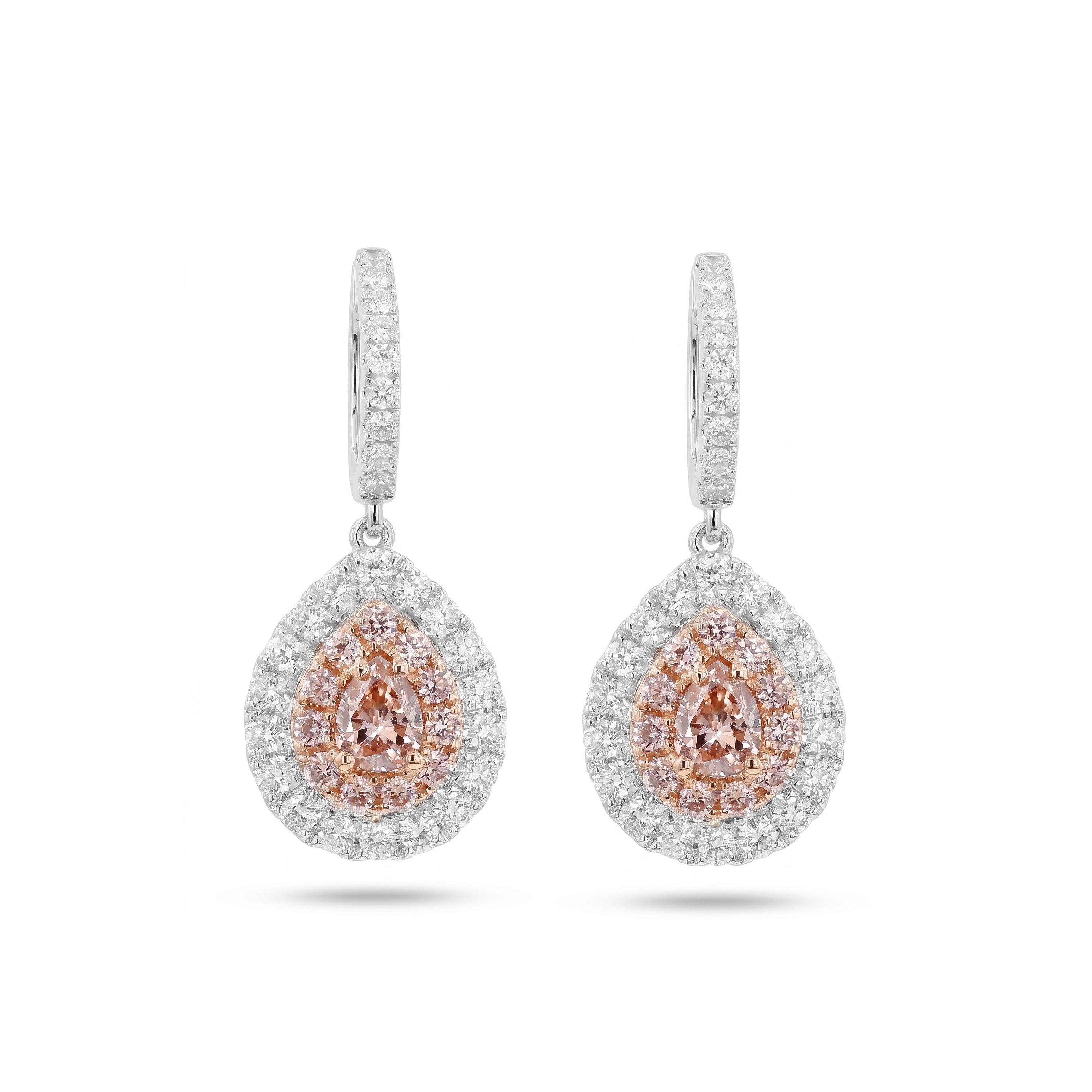 Natural Pink Pear Diamond Halo Earring | GIA Certified