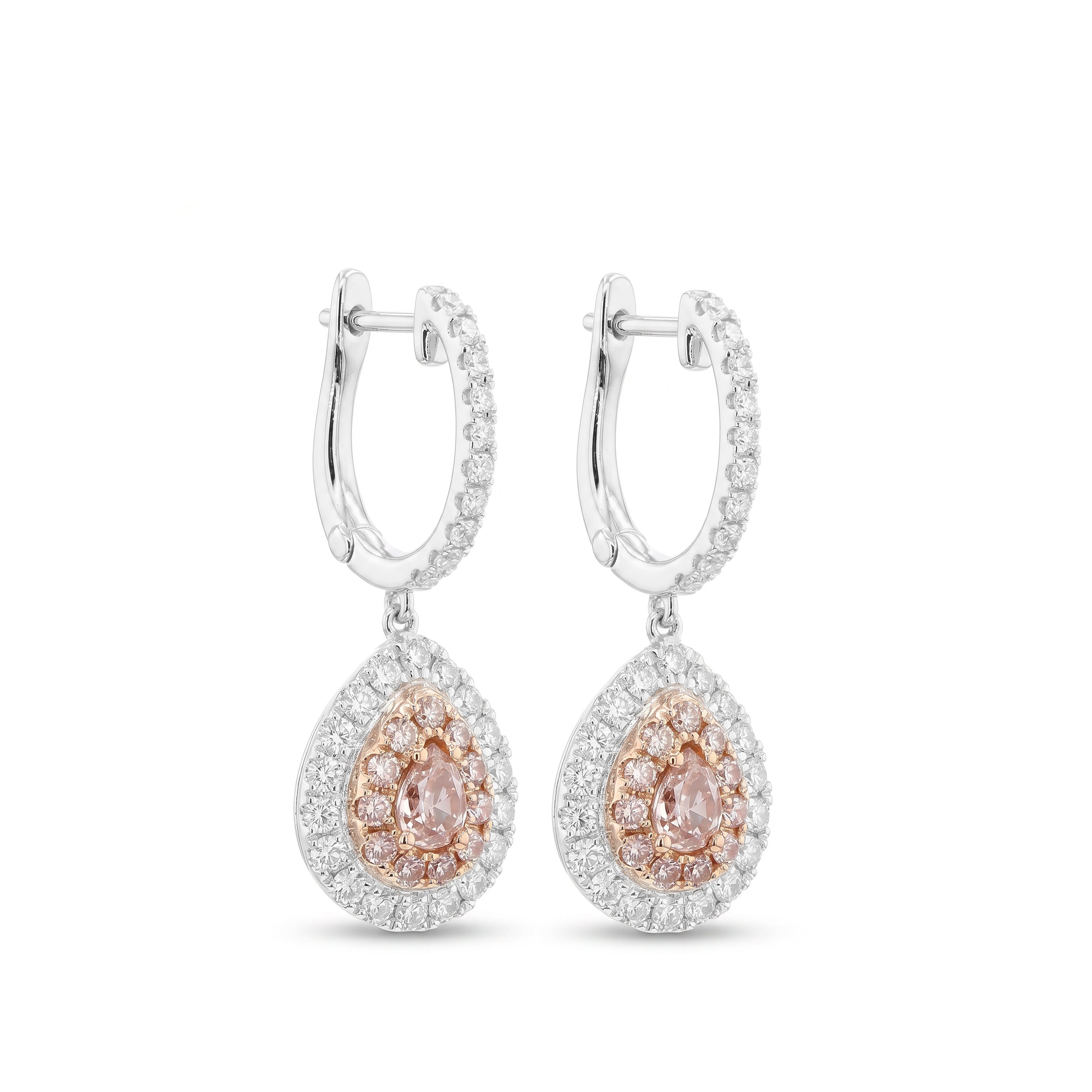 Natural Pink Pear Diamond Halo Earring | GIA Certified