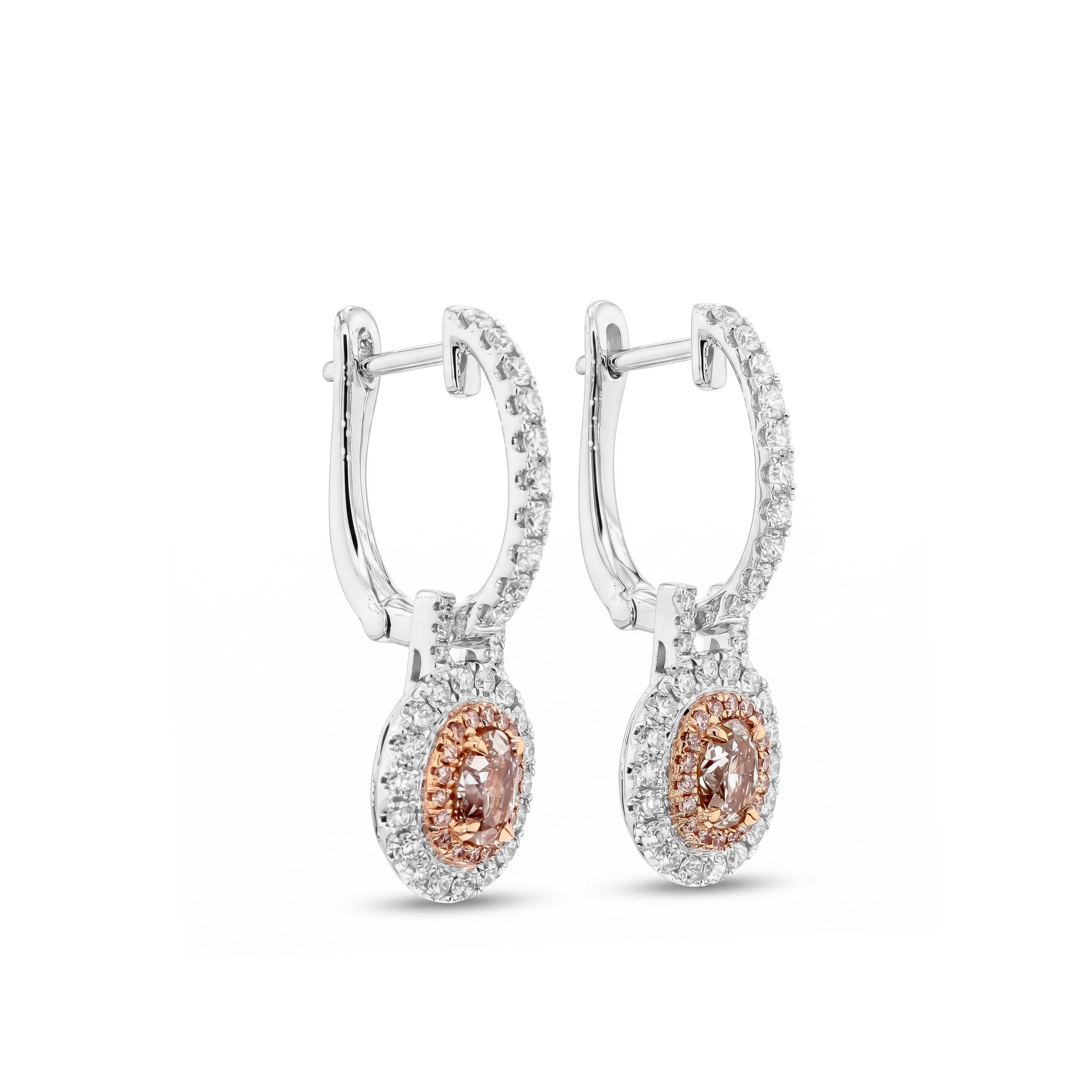 Natural Pink Oval Diamond Halo Drop Earring | GIA Certified