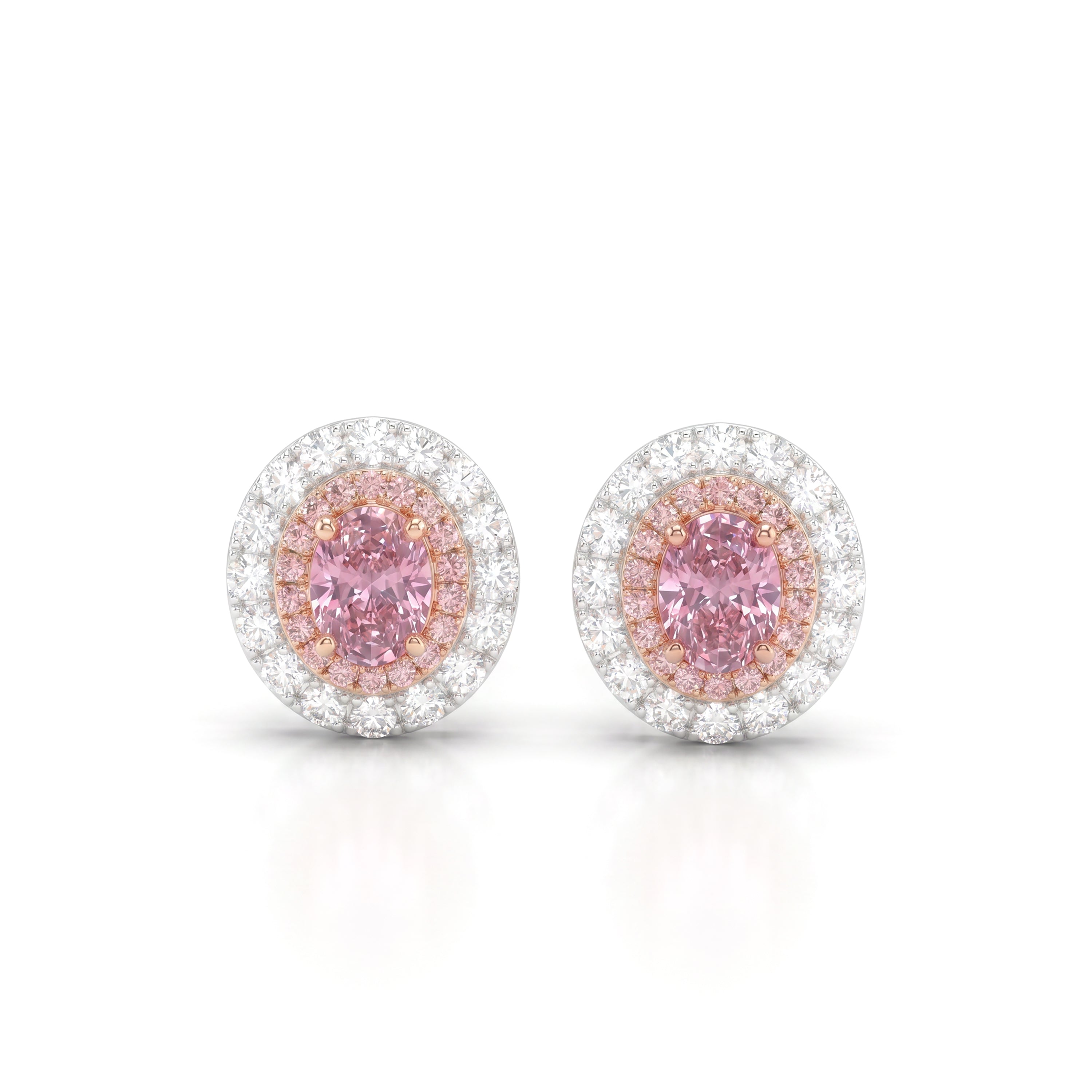 Natural Purple Oval Diamond Halo Earrings | GIA Certified