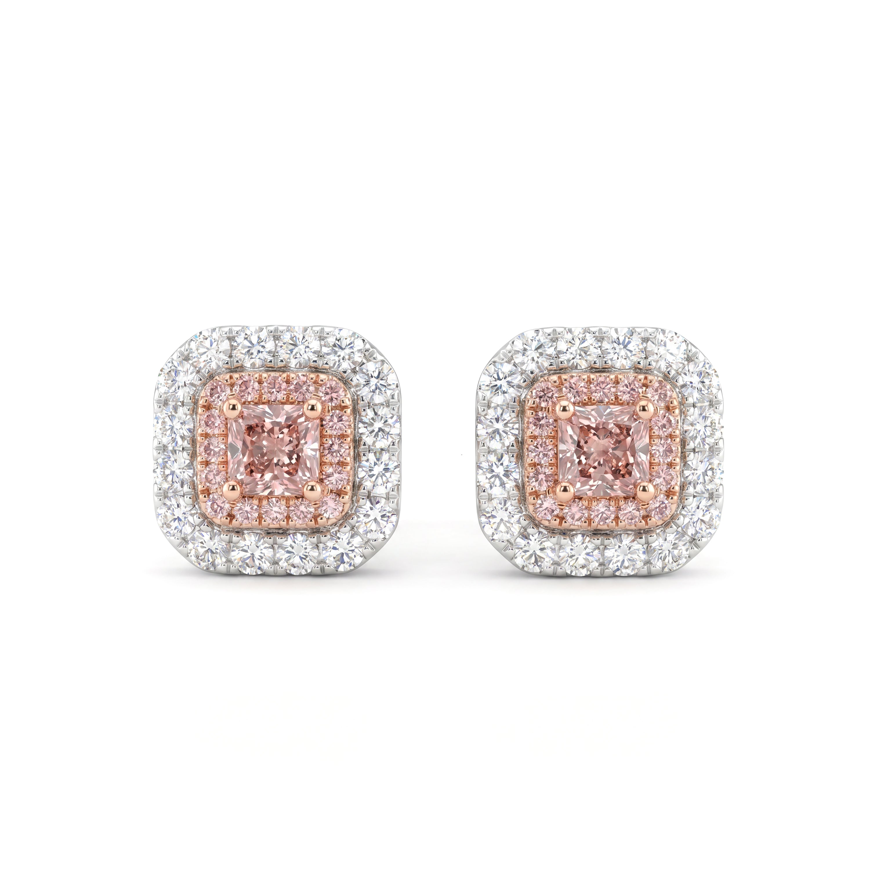 Natural Pink Radiant Diamond Halo Earring | GIA Certified