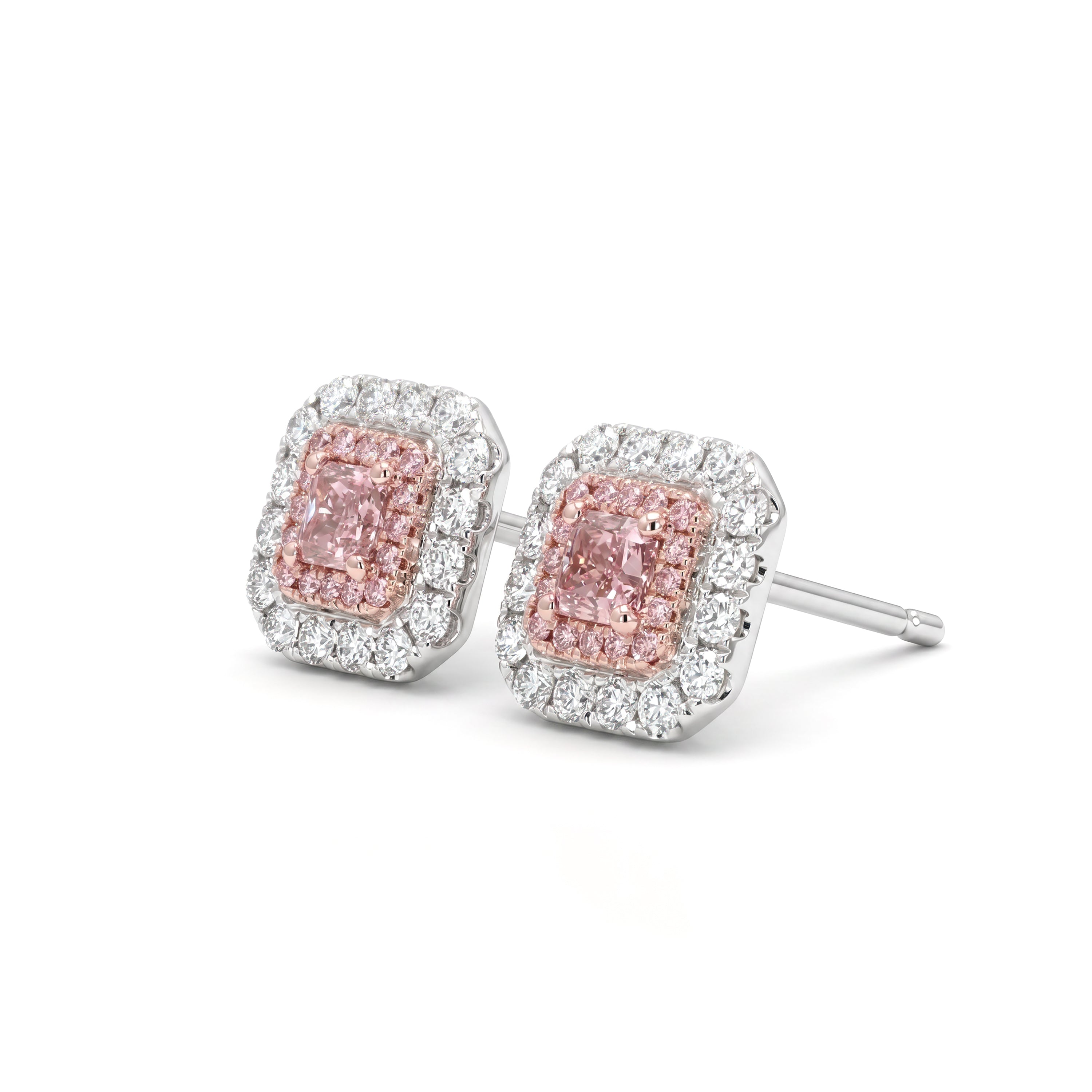 Natural Pink Radiant Diamond Halo Earring | GIA Certified