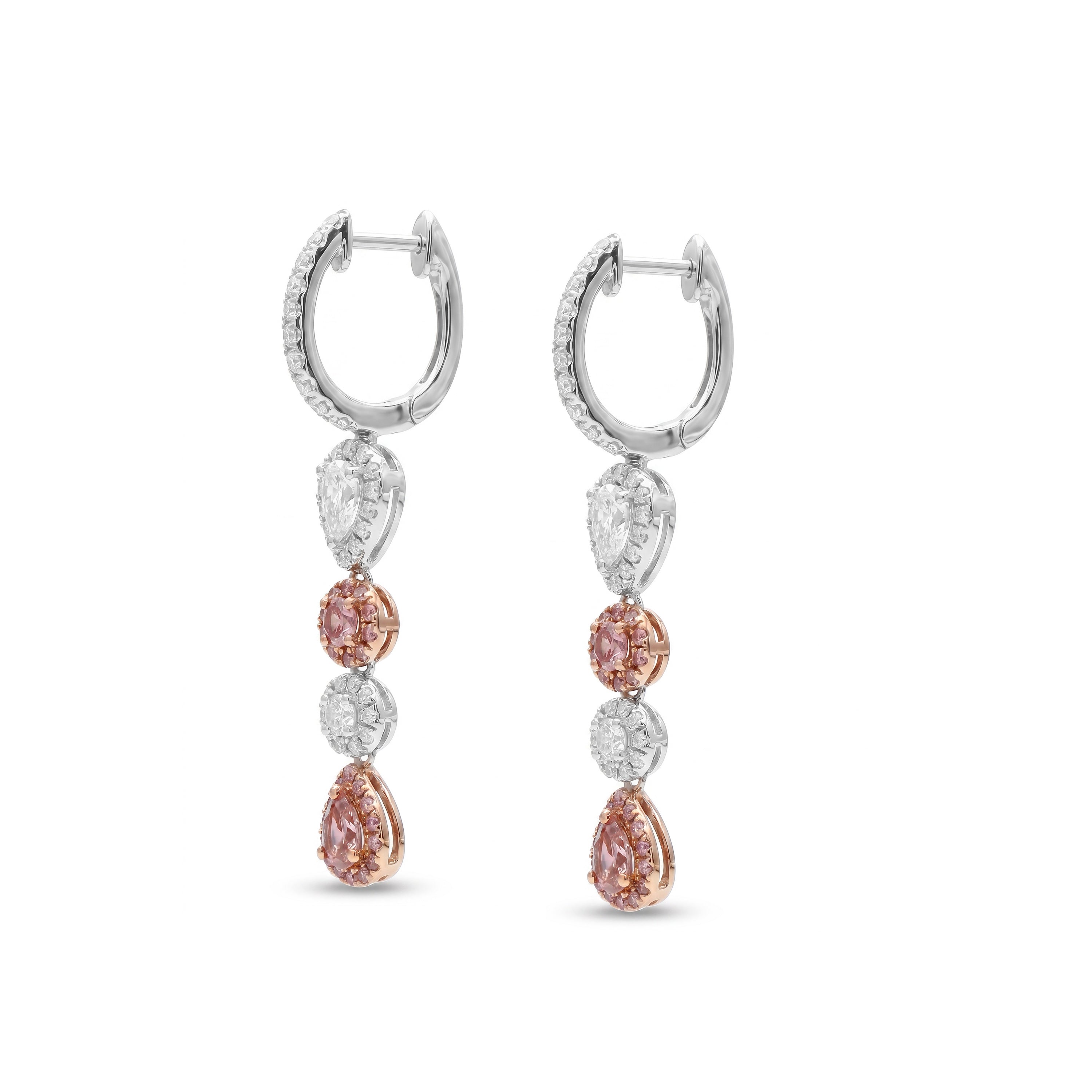 Natural Pink & Purple Diamond Halo Drop Earrings | GIA Certified