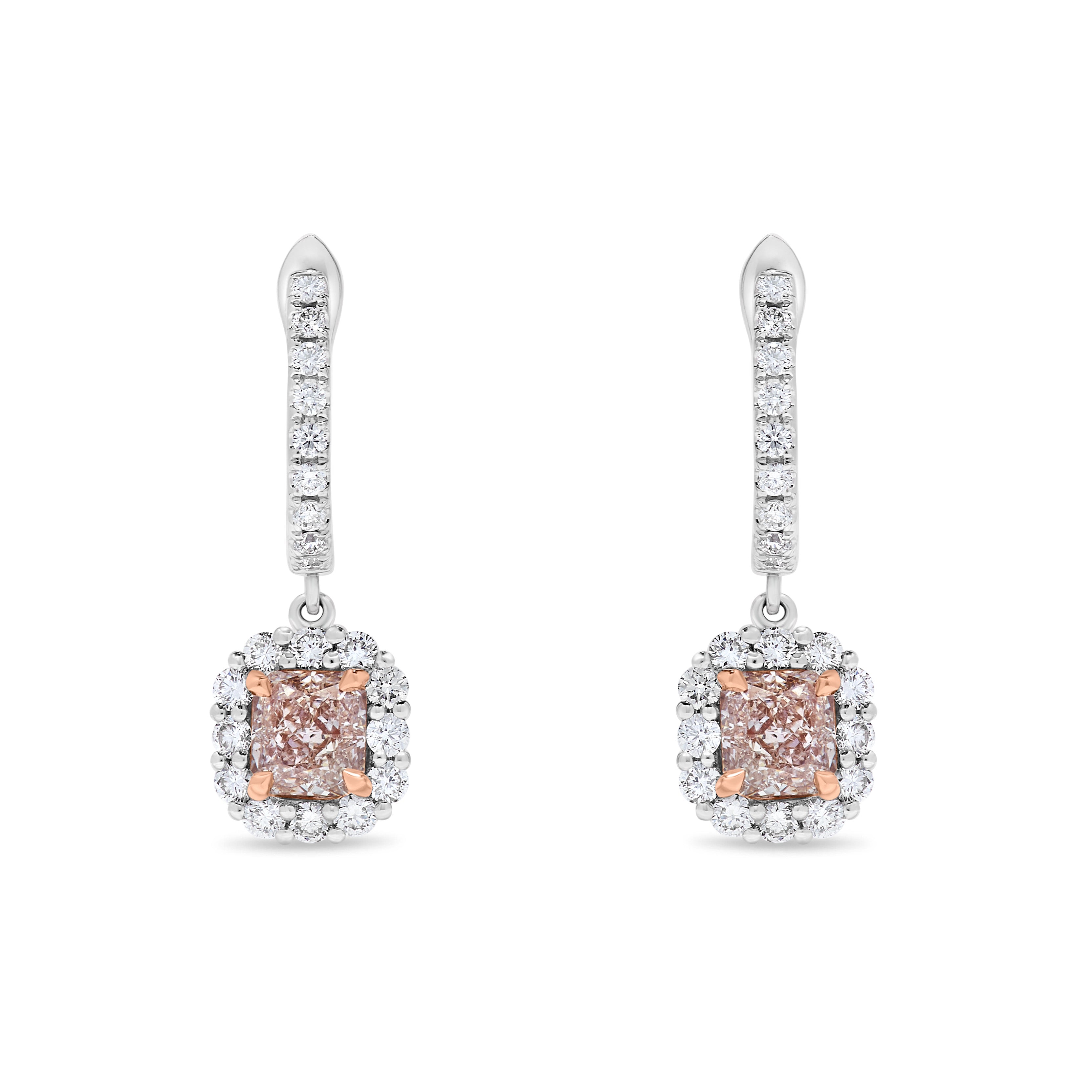 GIA Pink Cushion Cut Diamond Drop Earrings JEP052GH