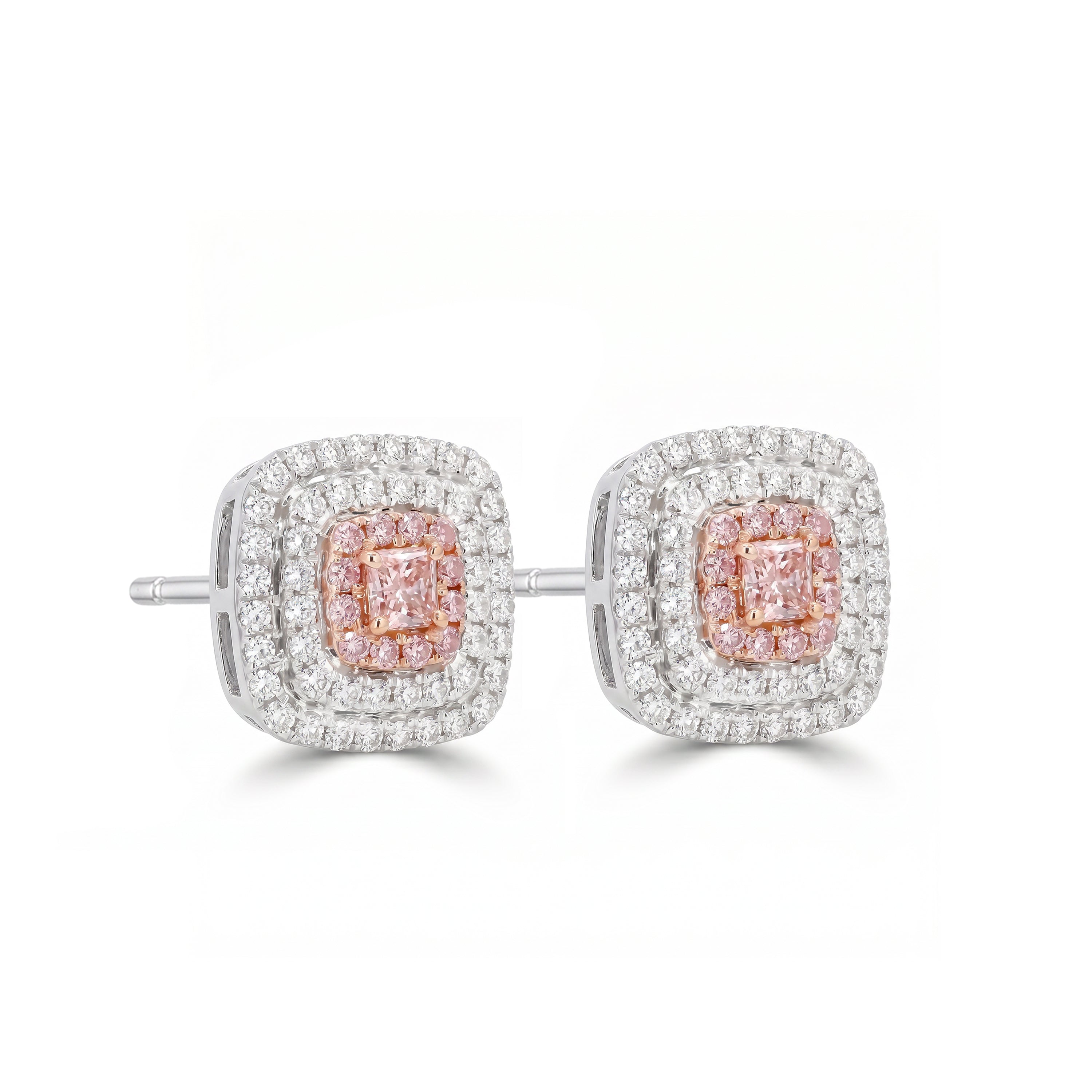 Natural Pink Radiant Diamond Halo Earrings | GIA Certified