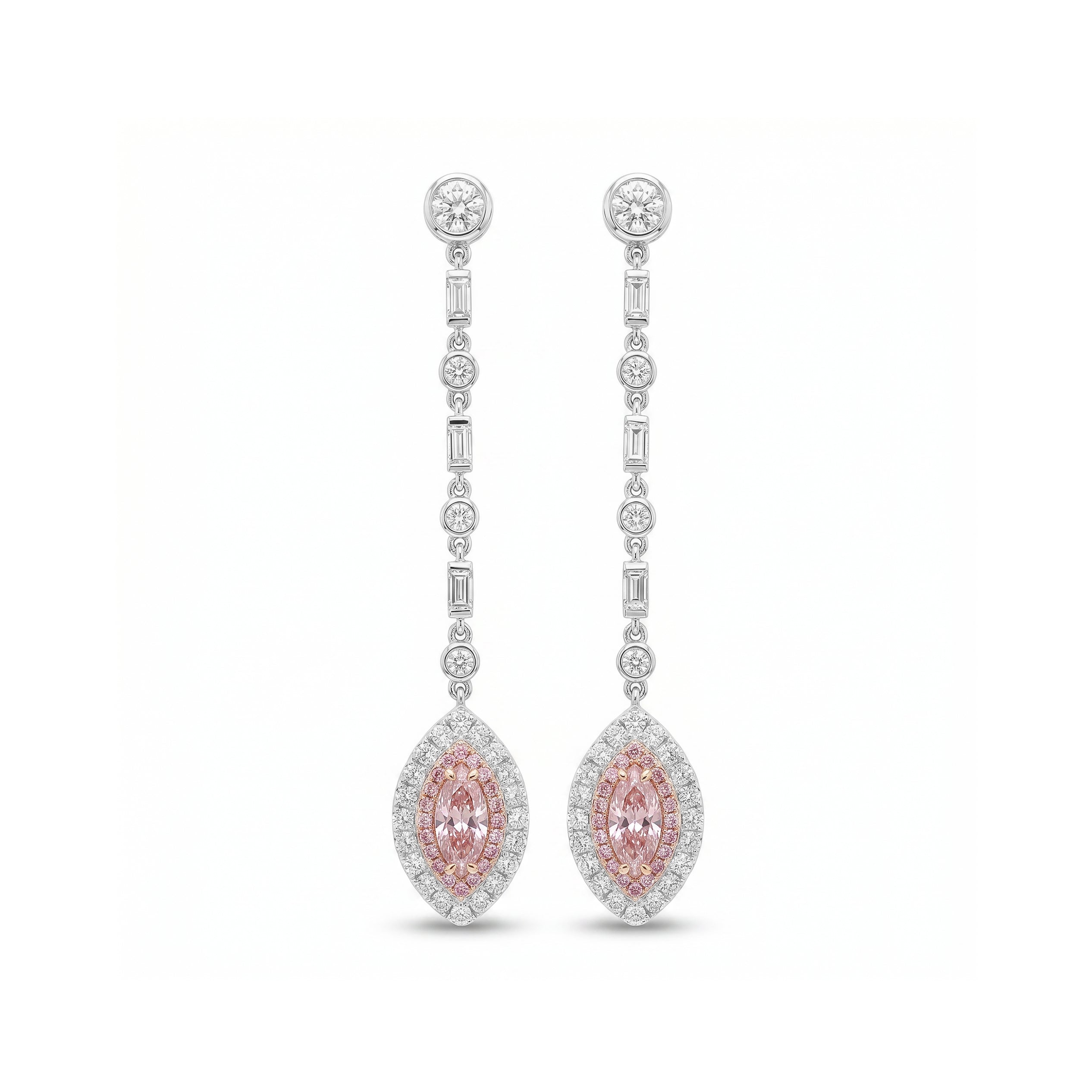 Natural Pink Marquise Diamond Halo Drop Earrings | GIA Certified