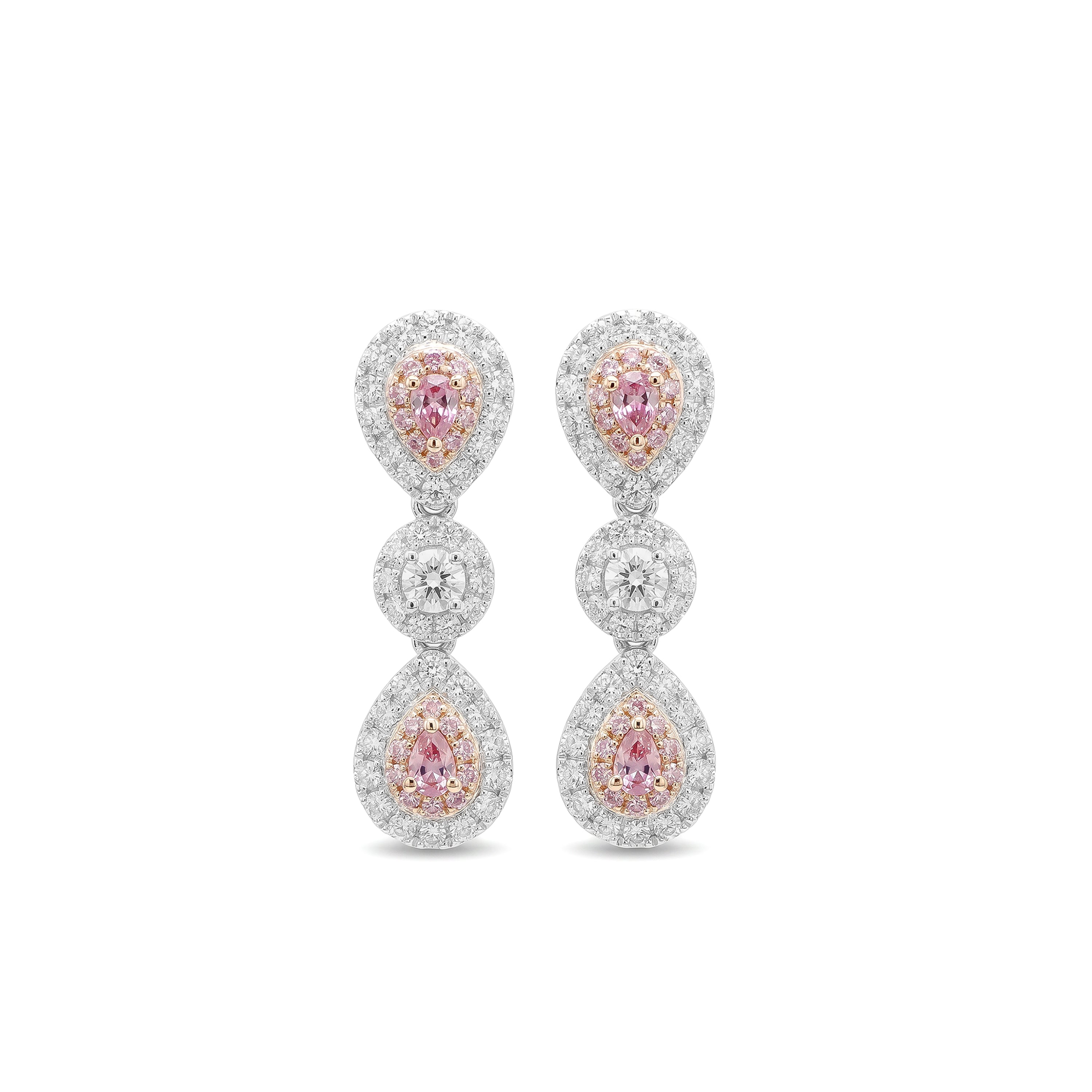 Natural Pink Pear Diamond Halo Drop Earring | GIA Certified