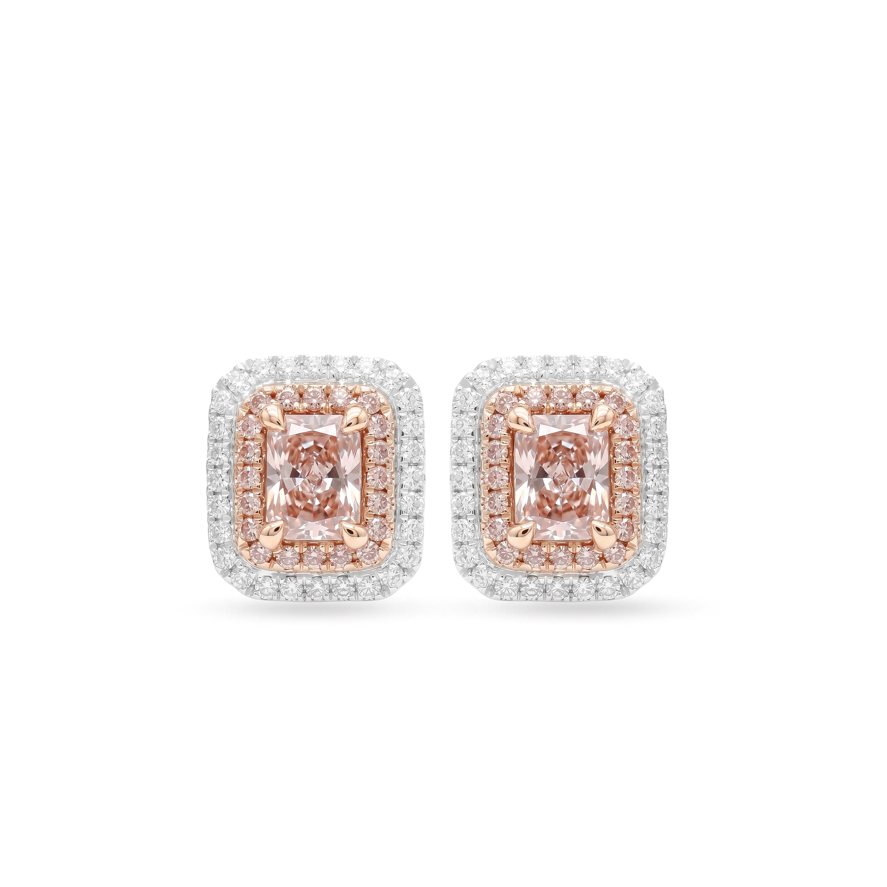 Natural Pink Radiant Diamond Halo Earrings | GIA Certified