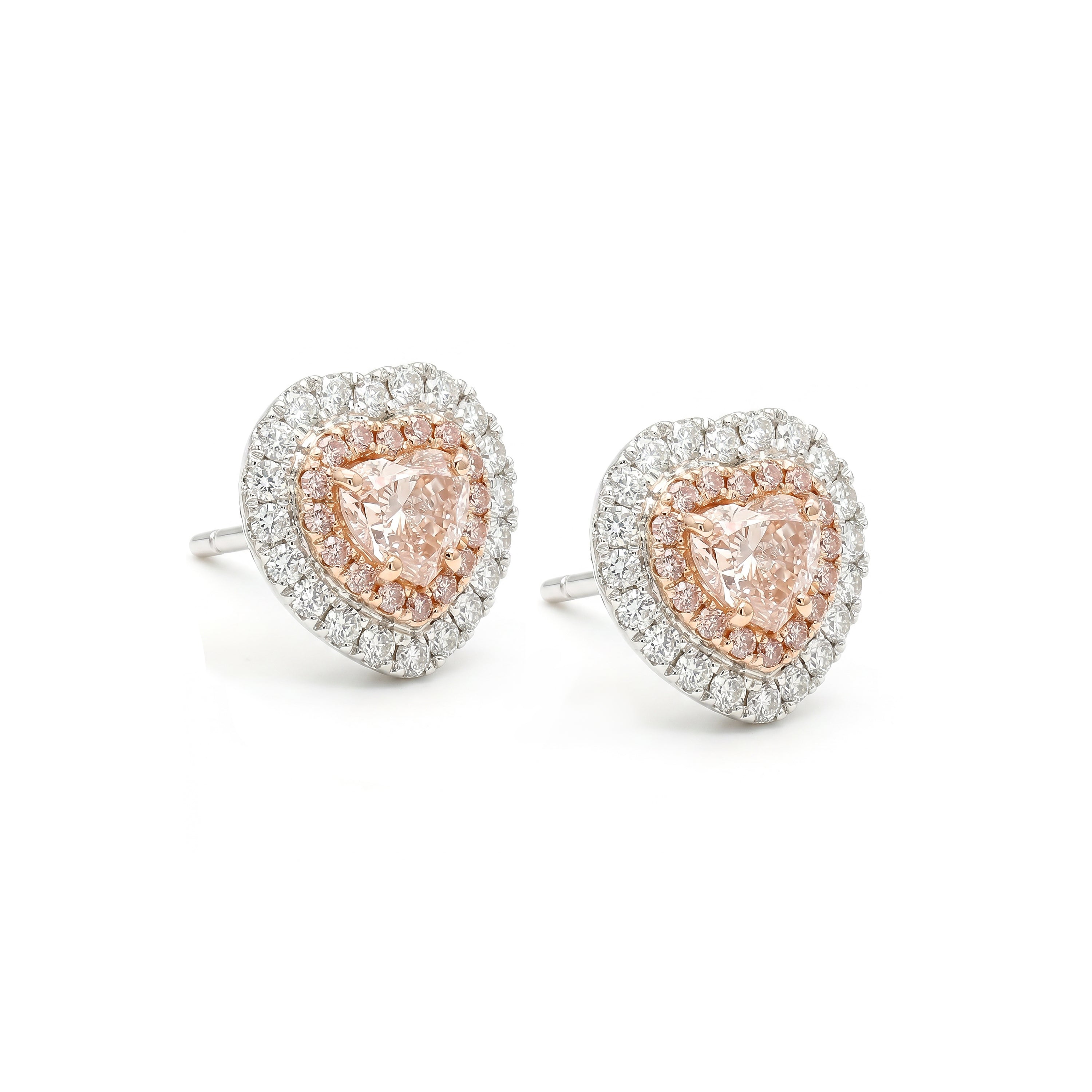 Natural Pink Heart Diamond Halo Earrings | GIA Certified