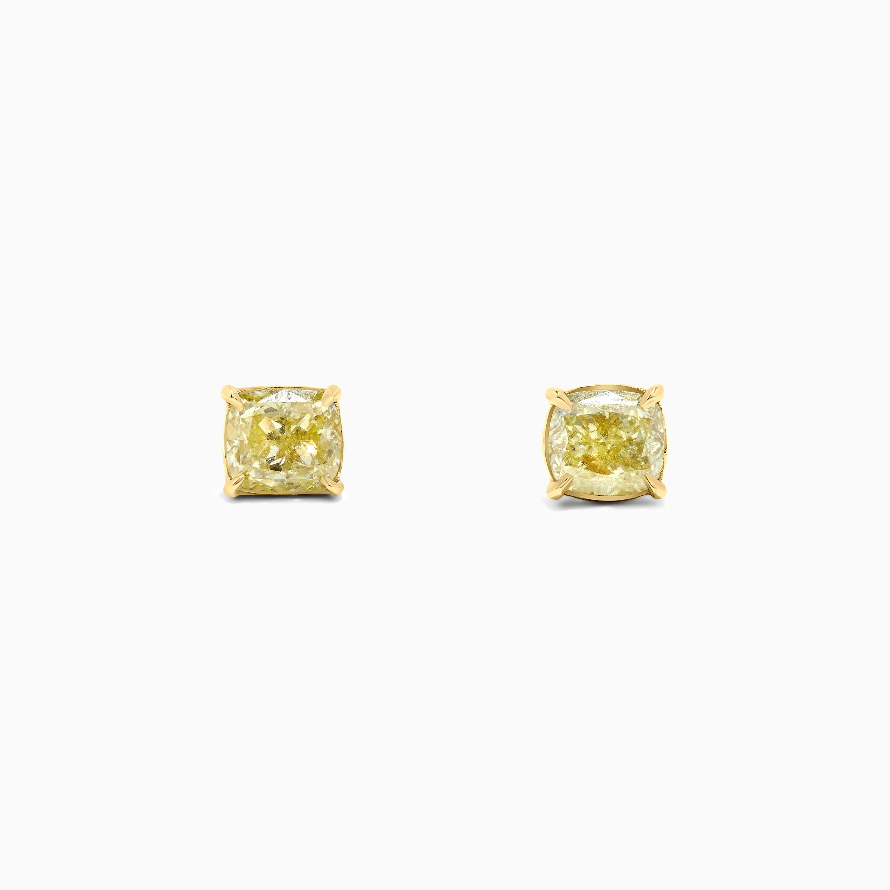 Yellow Cushion Cut Diamond Stud Earrings JES048GX