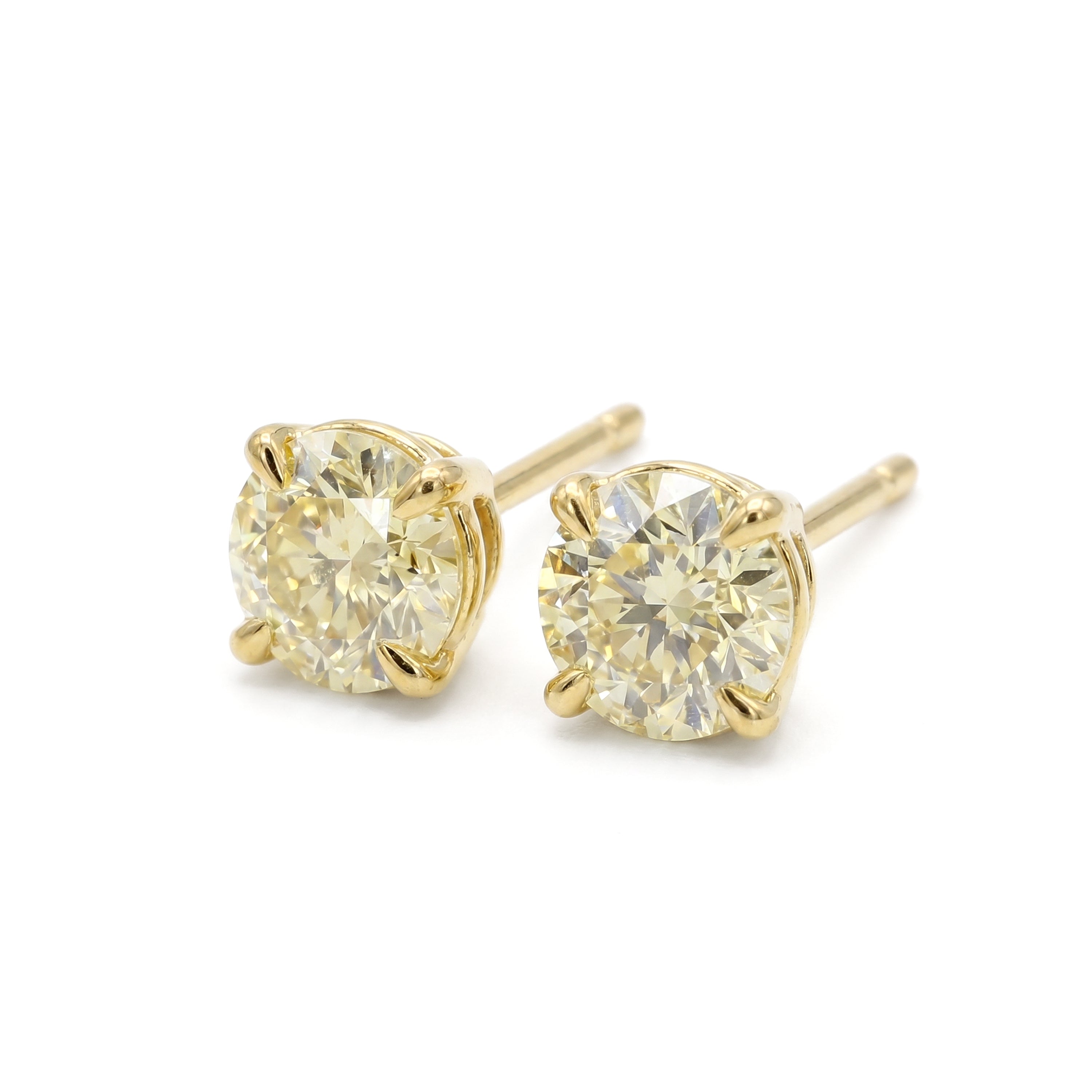 Natural 0.99 CT Yellow Round Diamond Stud Earrings | GIA Certified